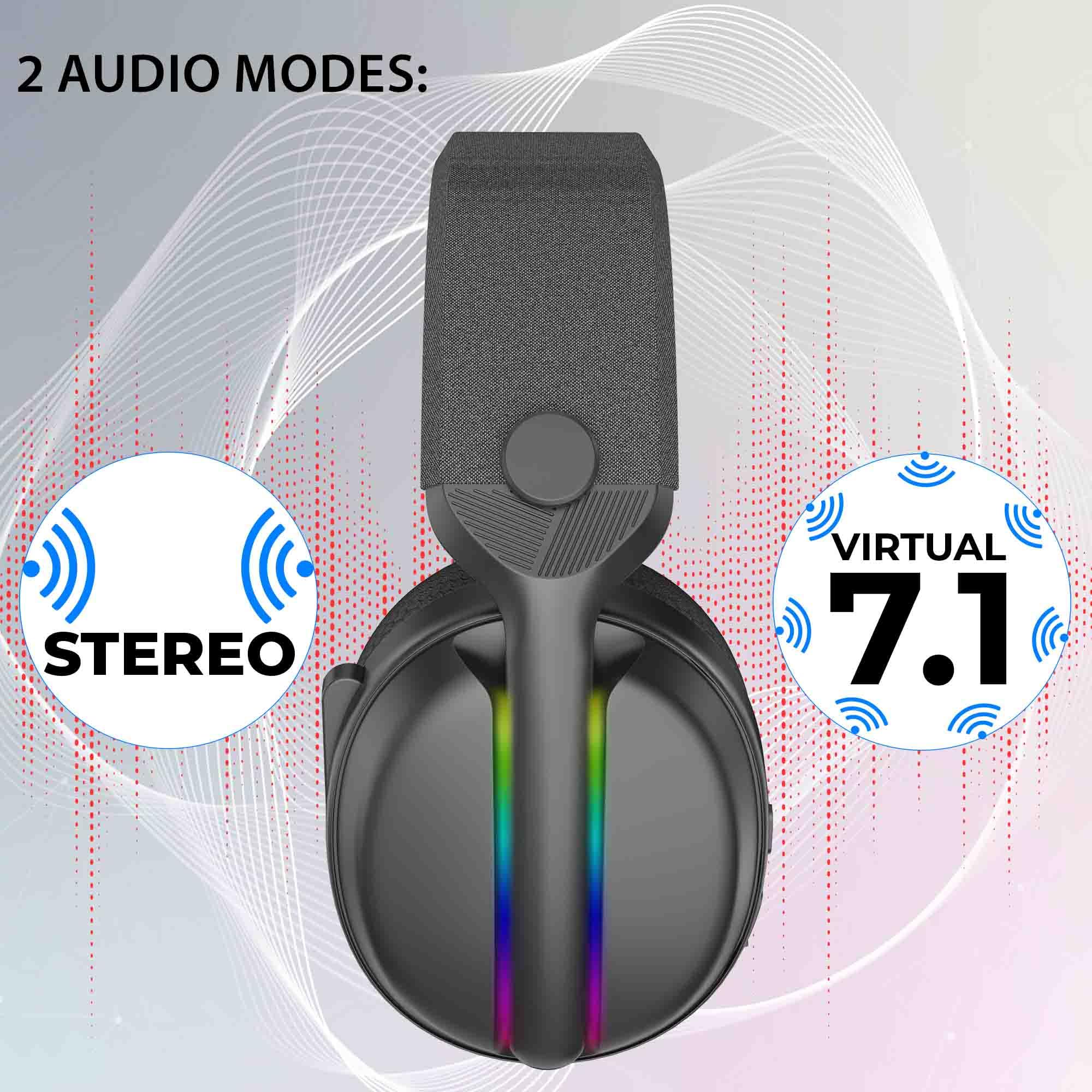 Subsonic - Auriculares Inalámbricos para Juegos Vektra para Playsation, PC, Xbox y Switch - Auriculares con LED y Altavoces 7.1, Micrófono Retráctil, Control de Volumen y botón de Silencio - Negro