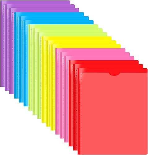 INFUN Carpeta de bolsillo de plástico resistente con puntas y bolsillo frontal transparente, paquete de 18, carpetas de 3 puntas con bolsillos y