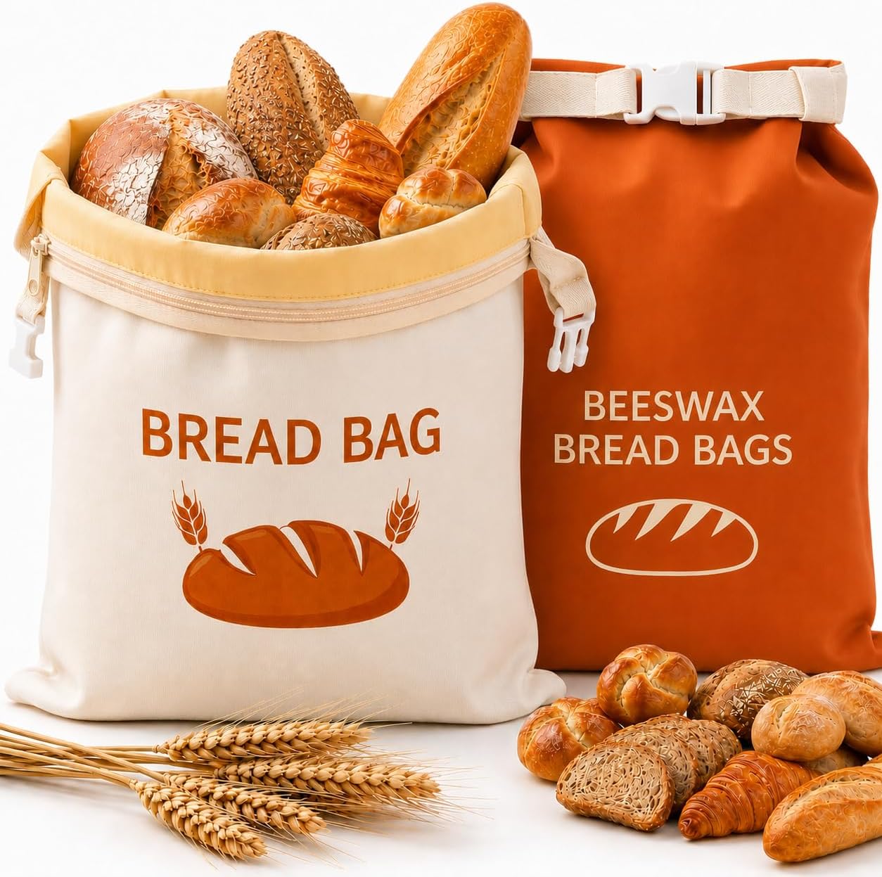 Beeswax Bread Bags for Sourdough 2 Pack (13x17 inches) – Reusable Natural Beeswax Bread Bag, XL Bread Bags for Homemade Bread, Cotton Lining, Eco-Friendly Food Storage, Keeps Bread Fresh (HoneyLoaf)