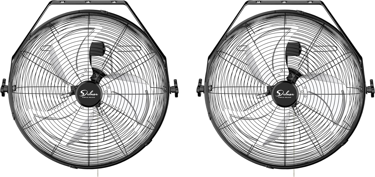 Simple Deluxe 20 Inch Industrial Wall Mount Fan, 4650 CFM 3 Speed Metal Fan for Warehouse, Greenhouse, Workshop, Patio, Factory and Basement, Black 2 Pack Recycled Claim Standard Blended