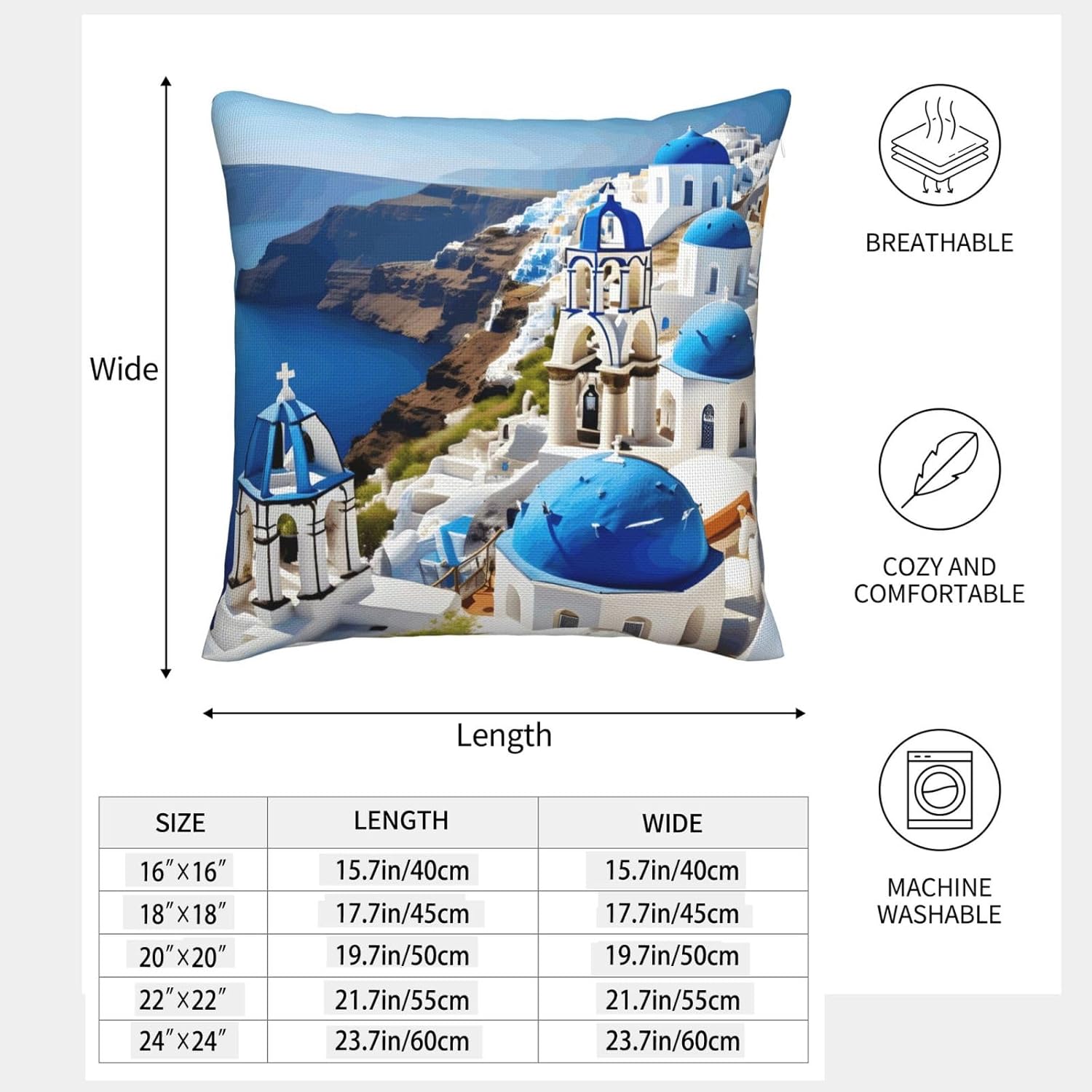 Greek Island sea View Imitation Linen Pillowcase -2 Sets, Fashionable Home Decoration, Used for Sofas, Gardens, beds