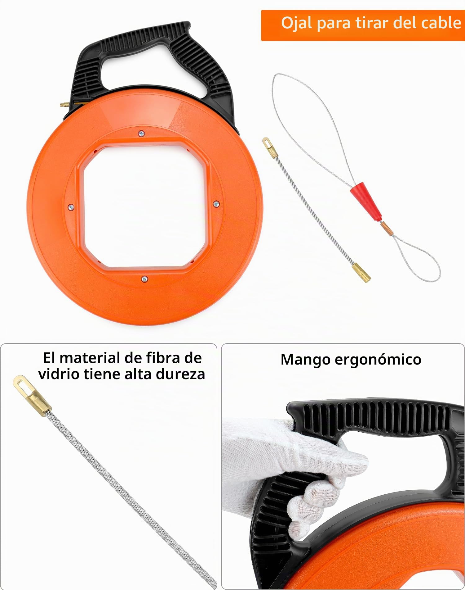 QWORK® Guia pasacables de 50 metros, cinta pasacables, herramientas de electricista, ideal para Colocación de Cables, 4 mm de diámetro