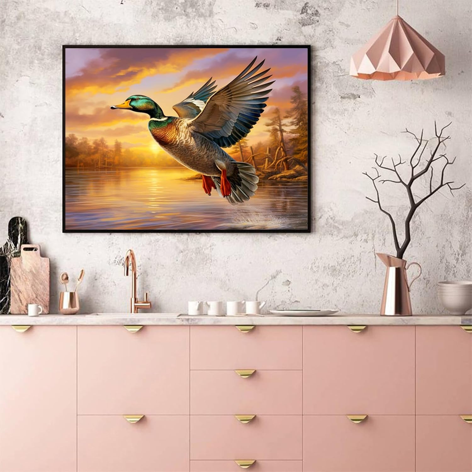 5D Diamond Painting Kits Flying Mallard Wild Duck Full Drill Round Beads Diamond Art Gems Stone Cross Stitch DIY Diamond Painting by Number Kits Wall Decoration 12x16 inches