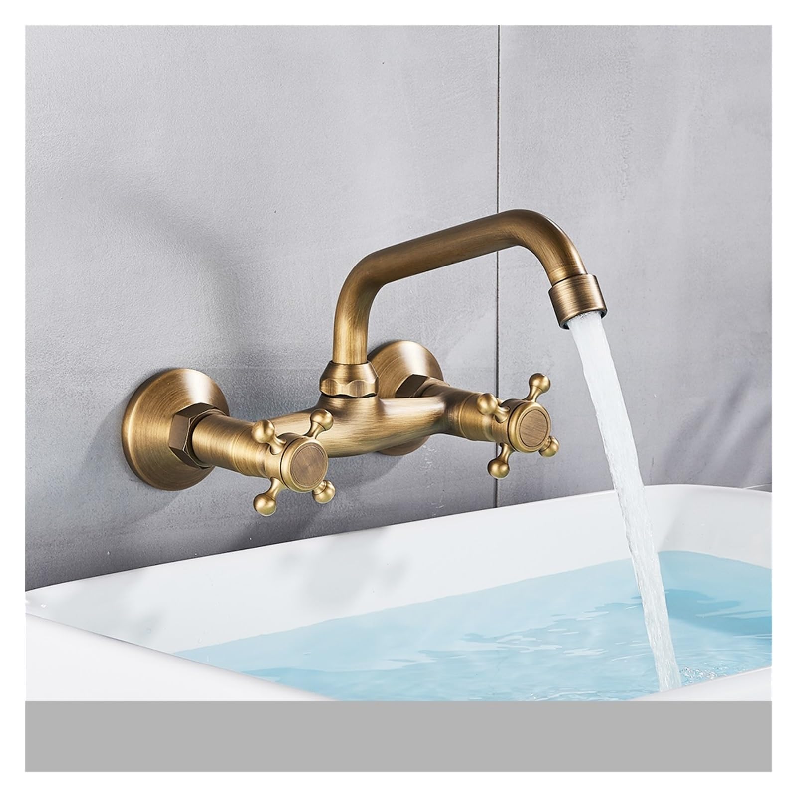 Lmysxaoz Brass Kitchen Sink Faucet, Wall Mounted Dual Handle Touch On Mixer Faucet 360 Swivel Spout Hot Cold Multi H(Brass)