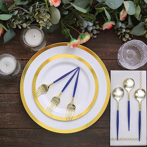 Miniatura 9 de Efavormart - Juego de cubiertos de plástico resistente dorado de 6 pulgadas, cubiertos de plástico con mango azul rey