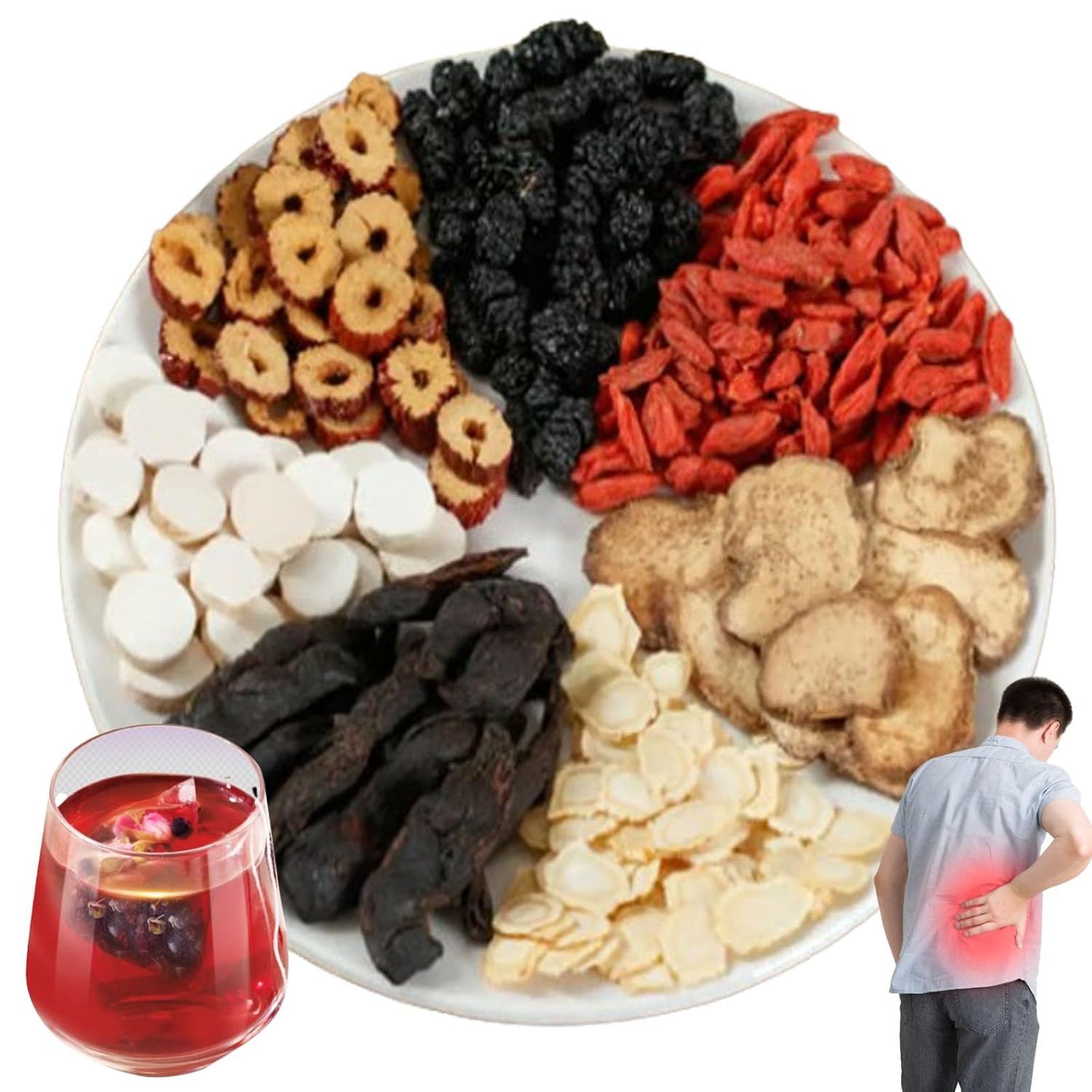 Ginseng & Mulberry Herbal Tea | Five Treasure Kidney Formula | Herbal Blend to Boost Energy & Reduce Fatigue (60pcs)