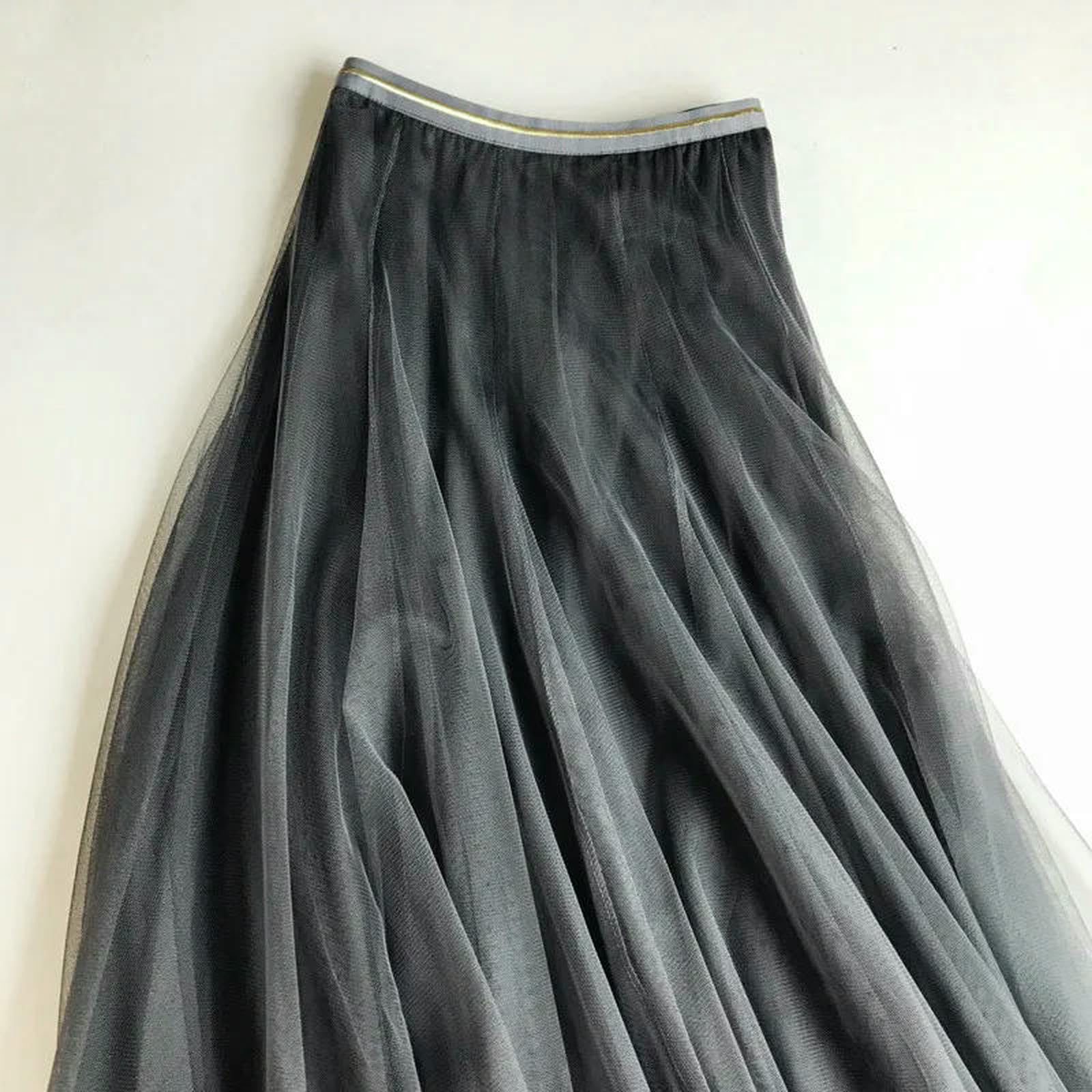 Gonna Estiva Gonna A Rete da Donna Estiva Tinta Unita A-Line-Grigio-Taglia Unica （Vita 60-75 cm, Lunghezza Gonna 82 cm）