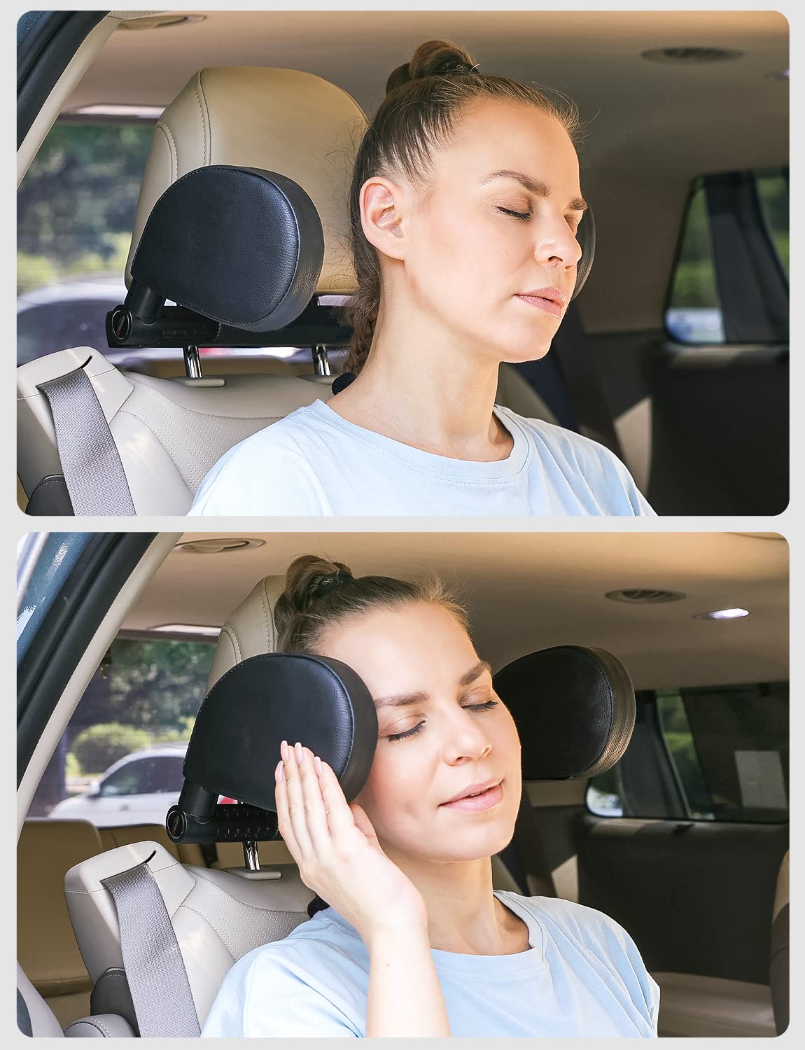 Oasser Reposacabezas Coche Reposacabezas Coche Niño 360 Grados Ajustable de Cuero Transpirable Apoya Cabeza Coche para Adultos Niño Negro — view 8