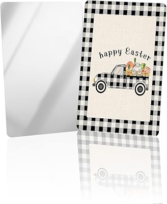 OComster Happy Easter Compact Mirror Bulk 4 Pack Card Mirror, Classic Buffalo Check Truck with Eggs Bunny Tail Carrots Floral Small Compact Mirror for Purse, Rectangular Handheld Pocket Makeup Mirror