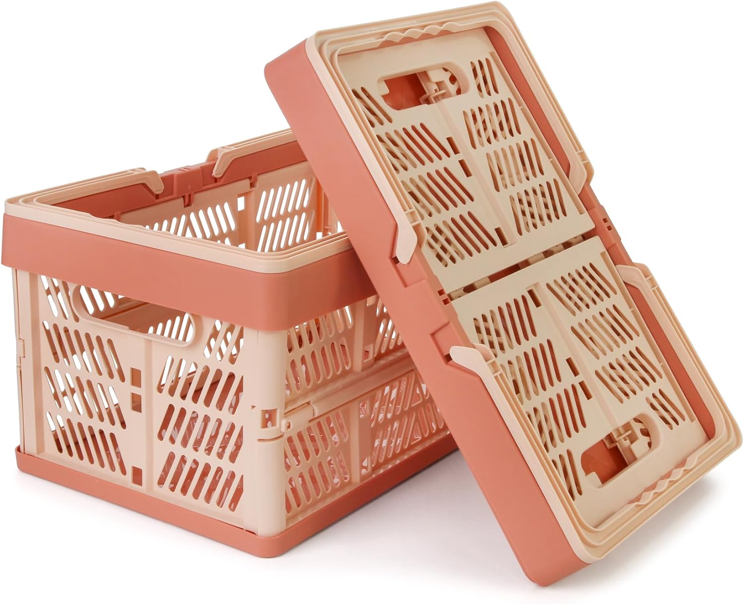 Domiella 2-Pack Foldable Storage Baskets, 20L Collapsible Crates PP Pink image 2
