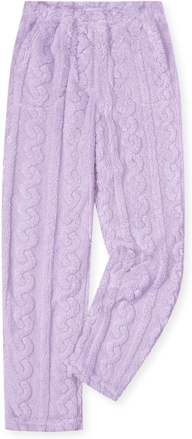 Umeyda Girl's Women's Fuzzy Pajama Pants Elastic Waist Fleece Plush Loungewear Pj Pants with Pockets, 6Years-XL