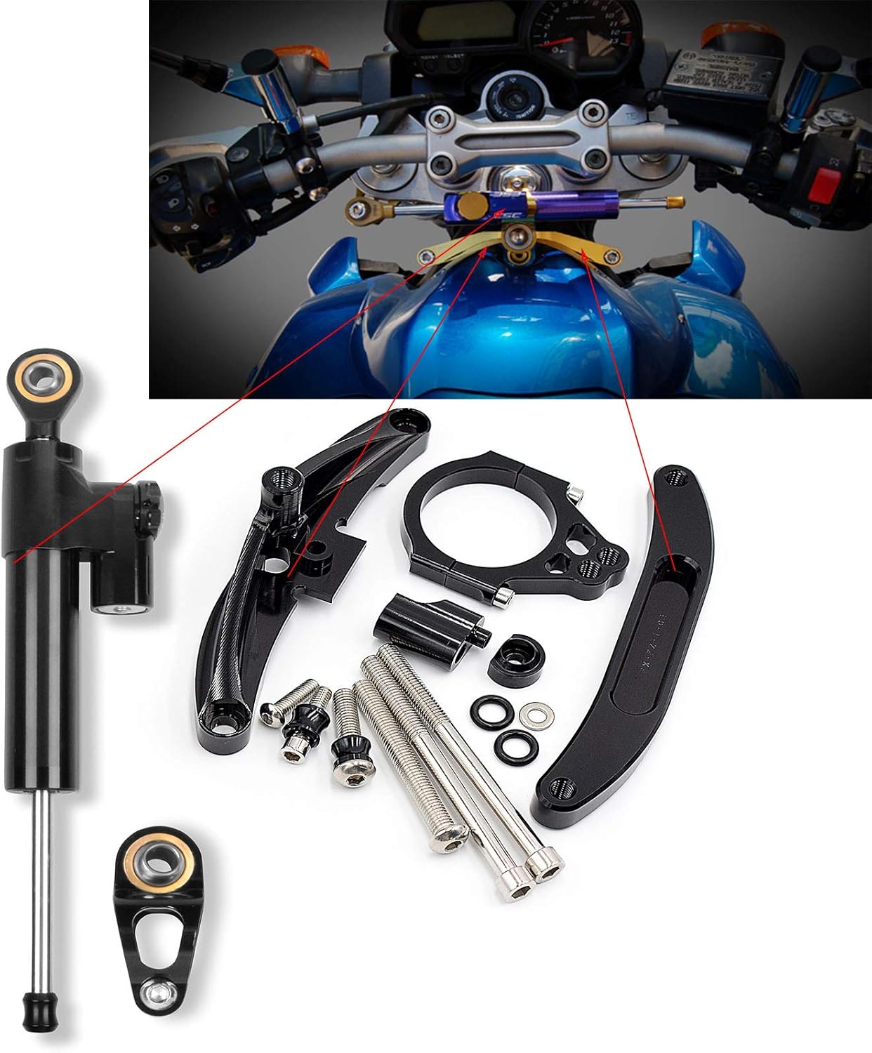 Steering Damper Motorcycle For FZ1 FAZER 2006-2015 Accesorios With Steering Damper Stabilizer with Bracket Mounting Kit Black is A Gift For Yourself, Father or Friends, Brothers