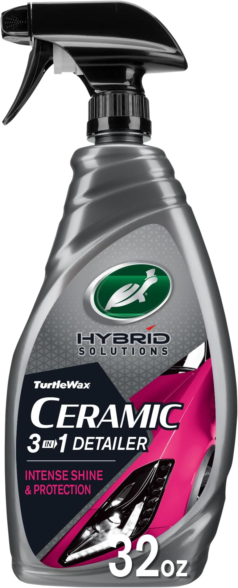 Turtle Wax Hybrid Solutions Ceramic 3-in-1 Car Detailer, Waterless Car Wash, Long-lasting HydrophobicWax Protection and High Gloss Shine, Safe For All Exterior Surfaces, 32 oz (Pack of 1)
