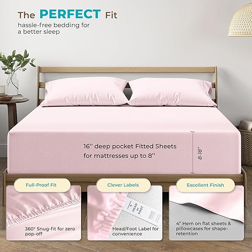 Miniatura 10 de THREAD SPREAD Sábanas 100% de algodón egipcio tamaño King de 800 hilos, 4 piezas, sábanas de hotel de lujo de tejido satinado, sábanas refrescantes,