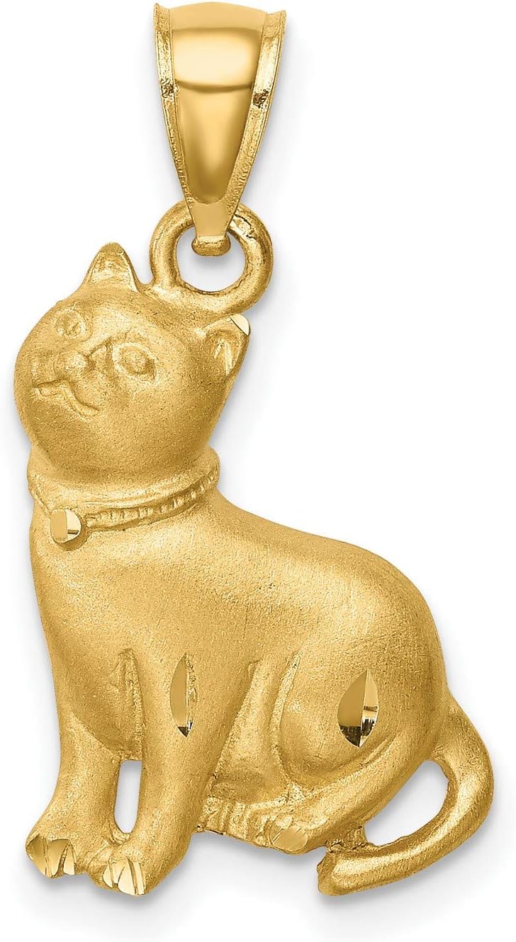 14k Yellow Gold Cat Pendant for Women with Collar, Sitting Feline Charm Symbolizing Independence and Protection, Dainty Animal Jewelry for Pet Lovers, Minimalist Gold Necklace for Daily Wear