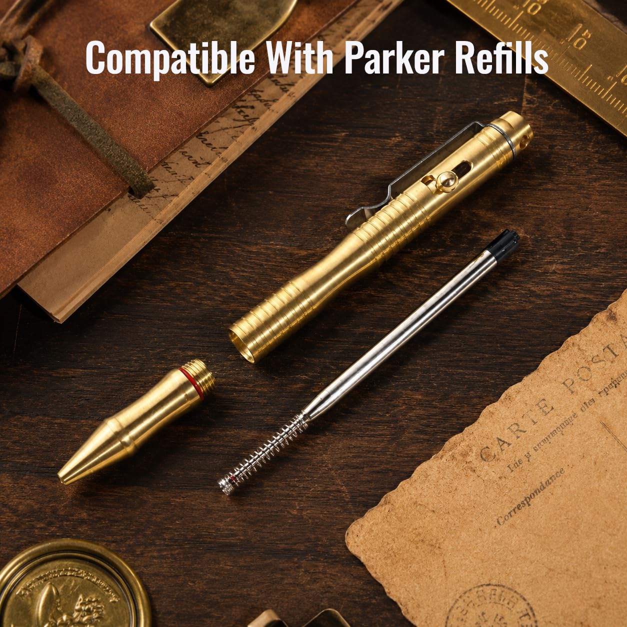 SMOOTHERPRO Massiver Messing Kugelschreiber | Bolt Action Metall Stift Kugelschreiber Edelstahlclip | für Tremor Parkinson Arthritis Hände | Business Büro EDC Unterschrift | Farbe Bronze (BB202)