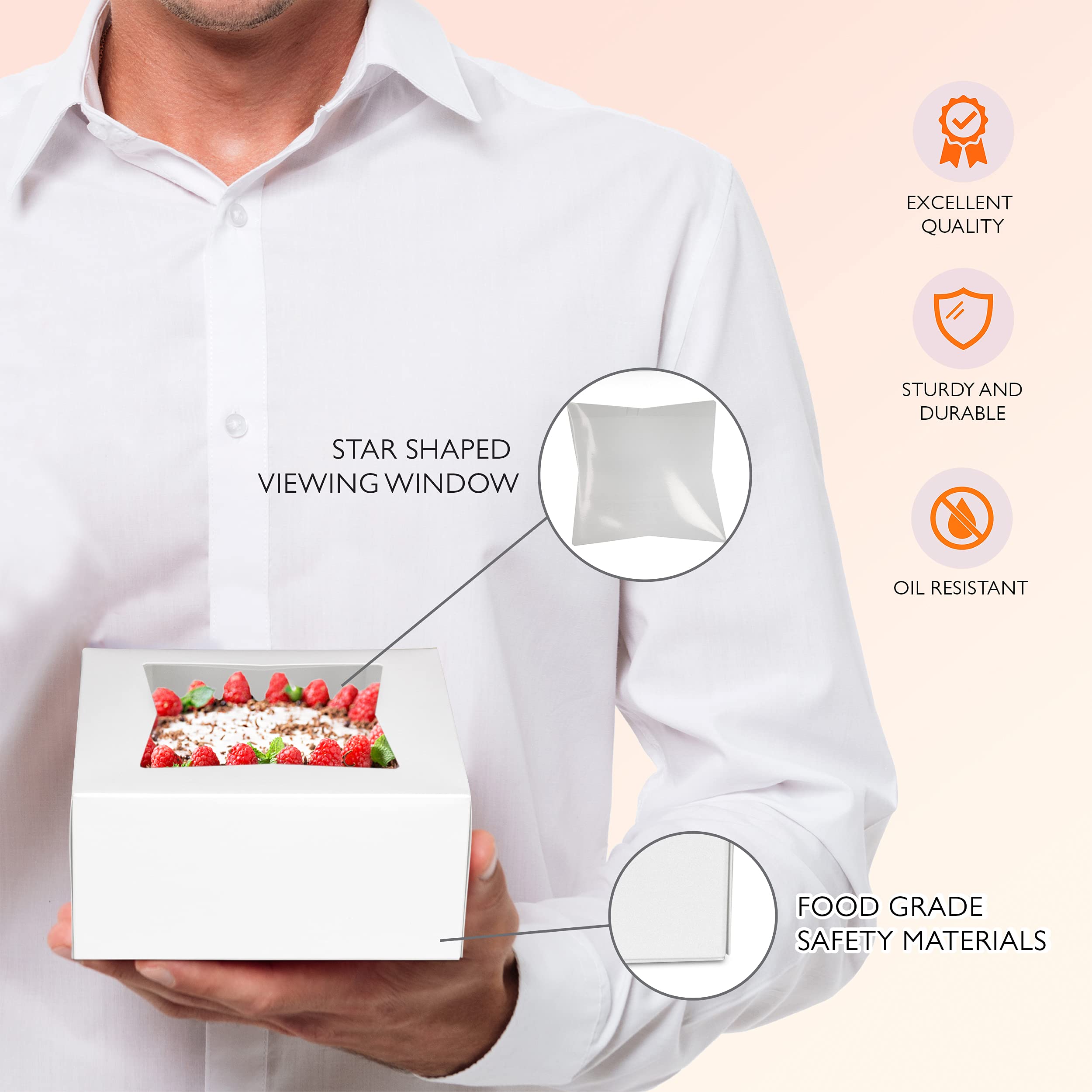 [25 Pack] Pie/Cake Box with Window 6x6x3" White Cardboard Bakery