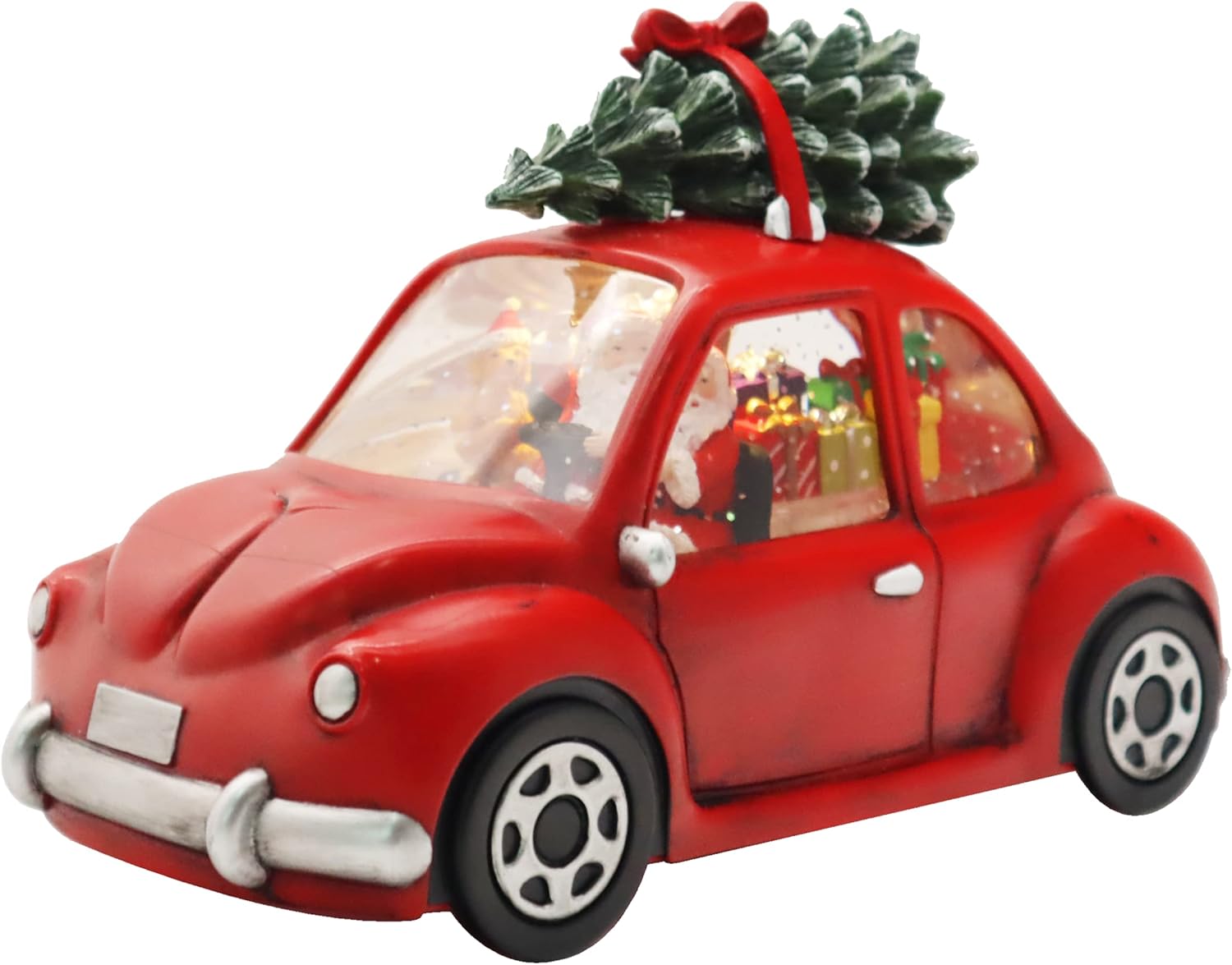 Victory Creative Christmas Holiday Illumination Santa in Car Musical Snow Globe 8"x5" Glitter Spinner Battery Operated Timer & USB Light Up Xmas Snow Globe Home Decor