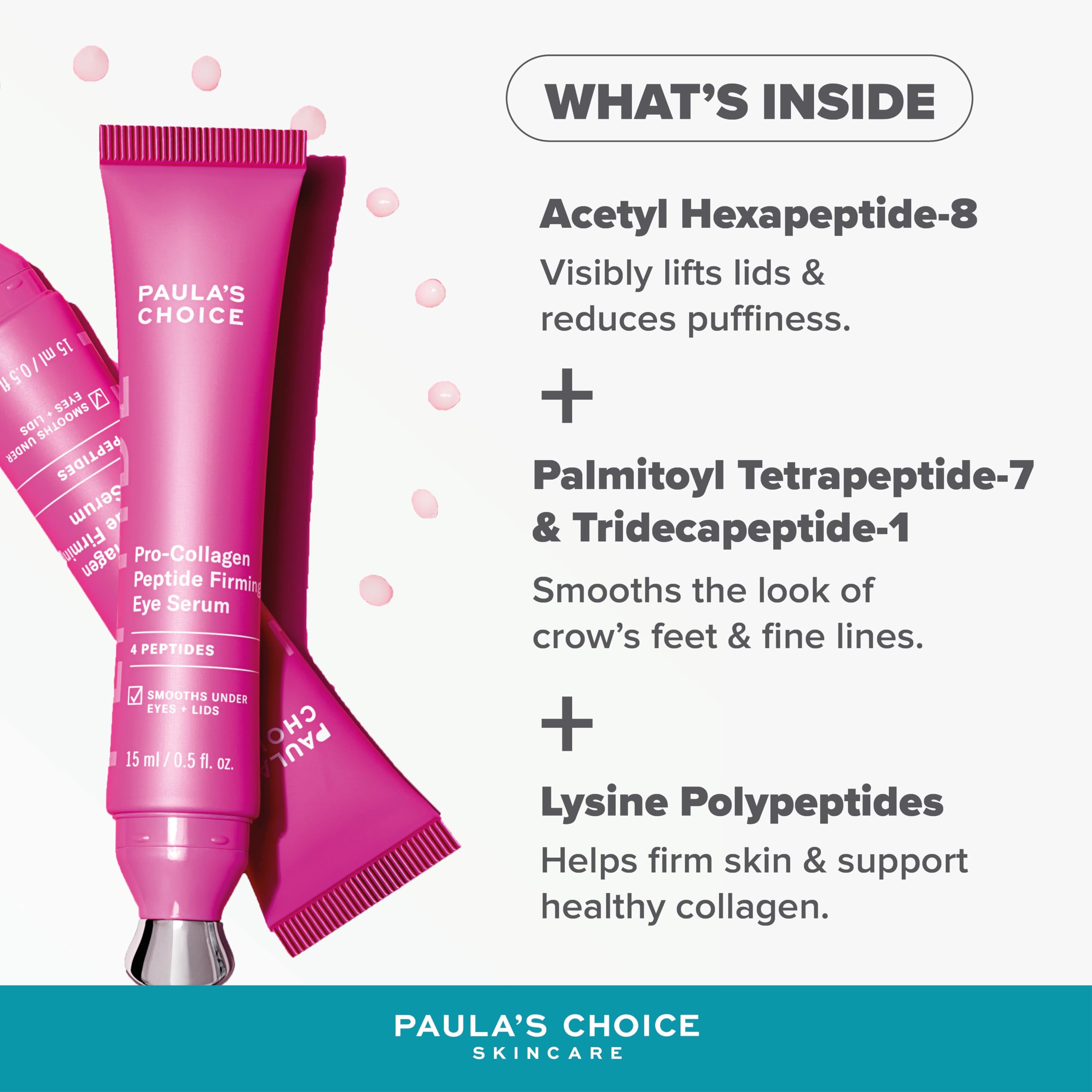 Paula's Choice Pro-Collagen Peptide Sérum Yeux Raffermissant - Anti-Rides, Anti-Cernes & Anti-Poches - Anti-Âge Sérum Yeux Repulpe et Réduit les Ridules - Pour Tous Types de Peaux - 15 ML