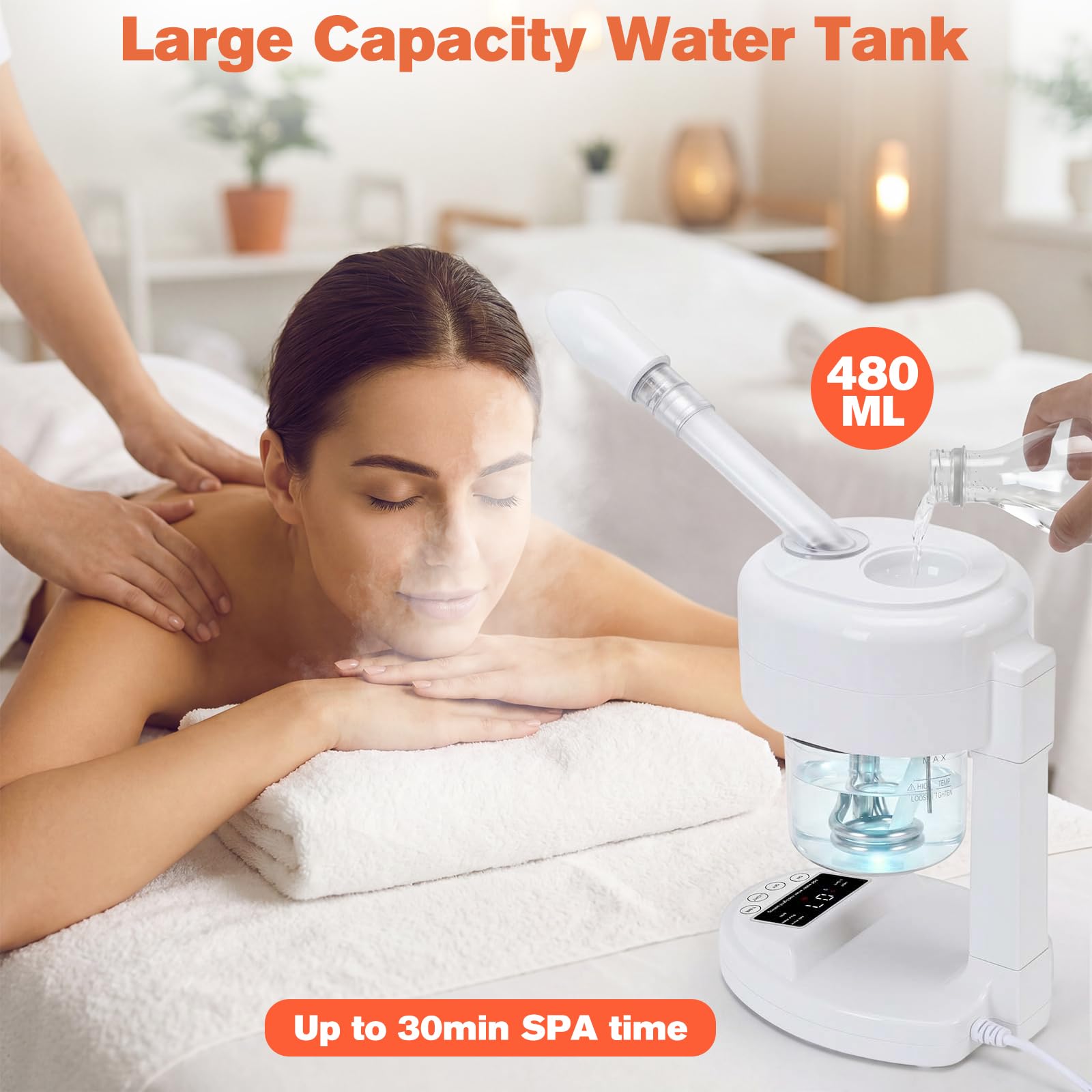 Vaporizzatore facciale portatile, ozono e nebbia calda, umidificatore da tavolo per spa viso, cura della pelle domestica, salone di bellezza professionale con ugello rotante a 360°