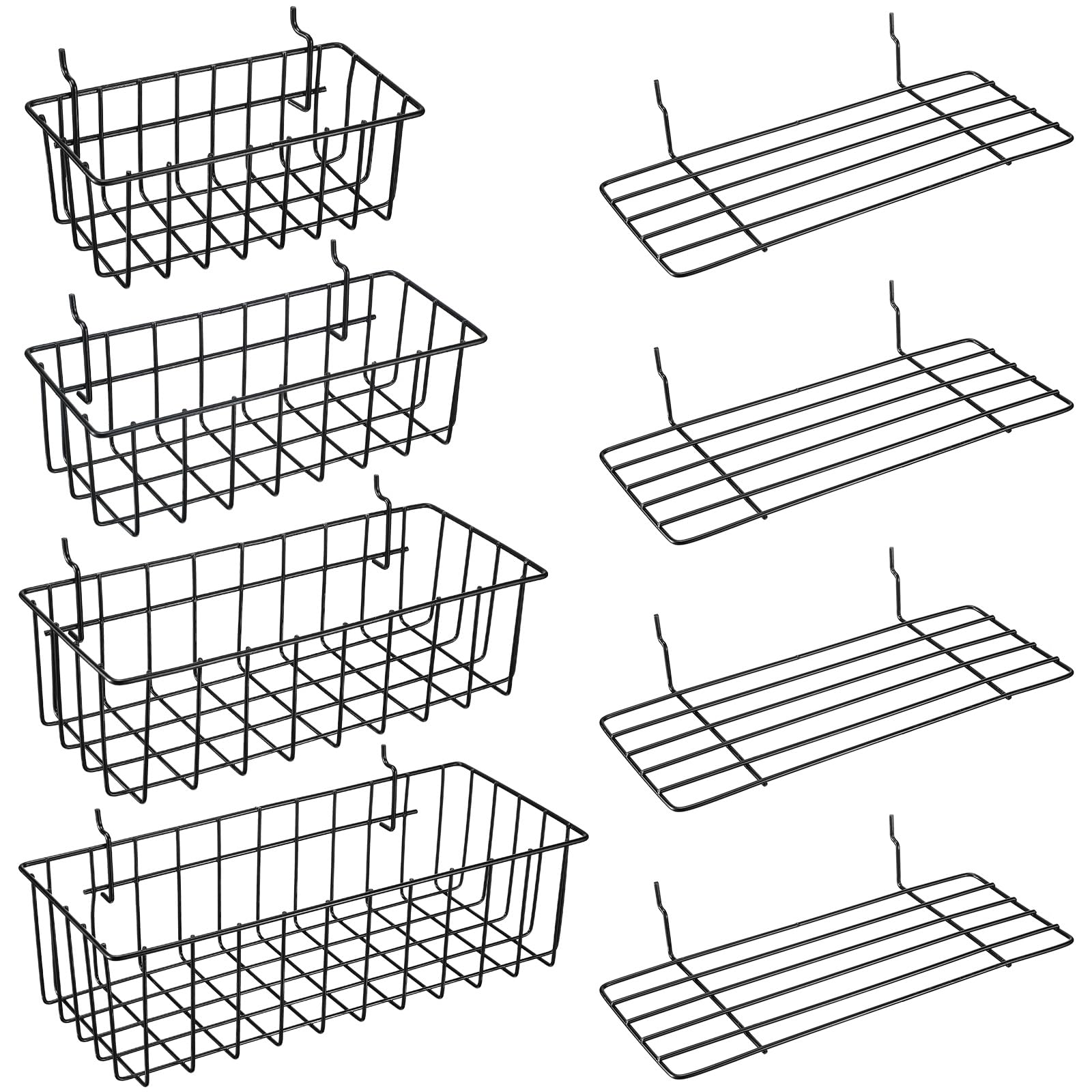 Tioncy 8 Pieces Pegboard Baskets and Shelves Pegboard Bins Wall Organizer Peg Board Racks Wire for Organizing Various Tools Attachments Workbench