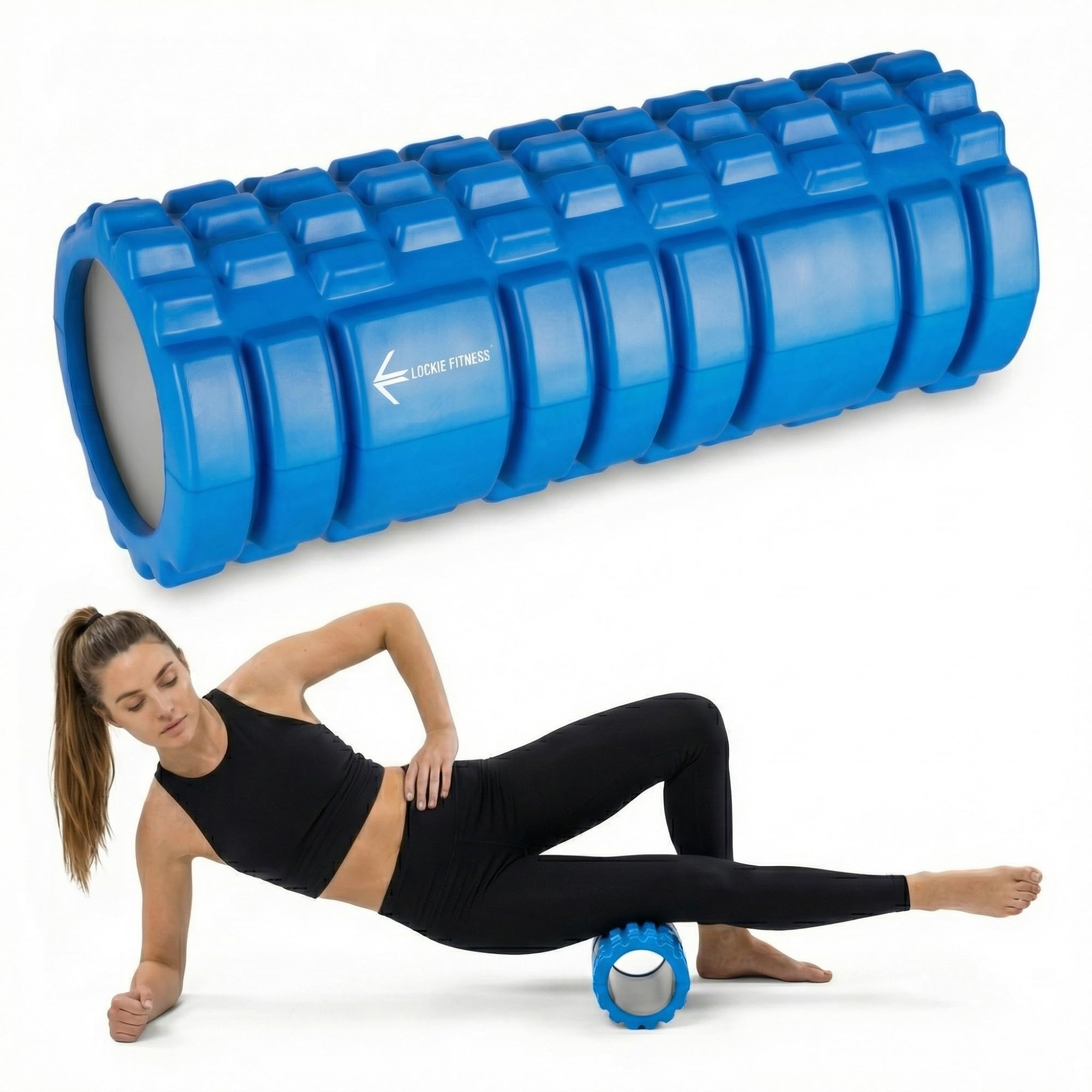 LockieFitness Foam Roller, Deep Tissue Massage Roller with Trigger Point Foam Roller Grid for Back, Legs, Calves & Fascia, Medium Density Pilates Roller, Yoga Roller & Gym Roller for Recovery (Blue)