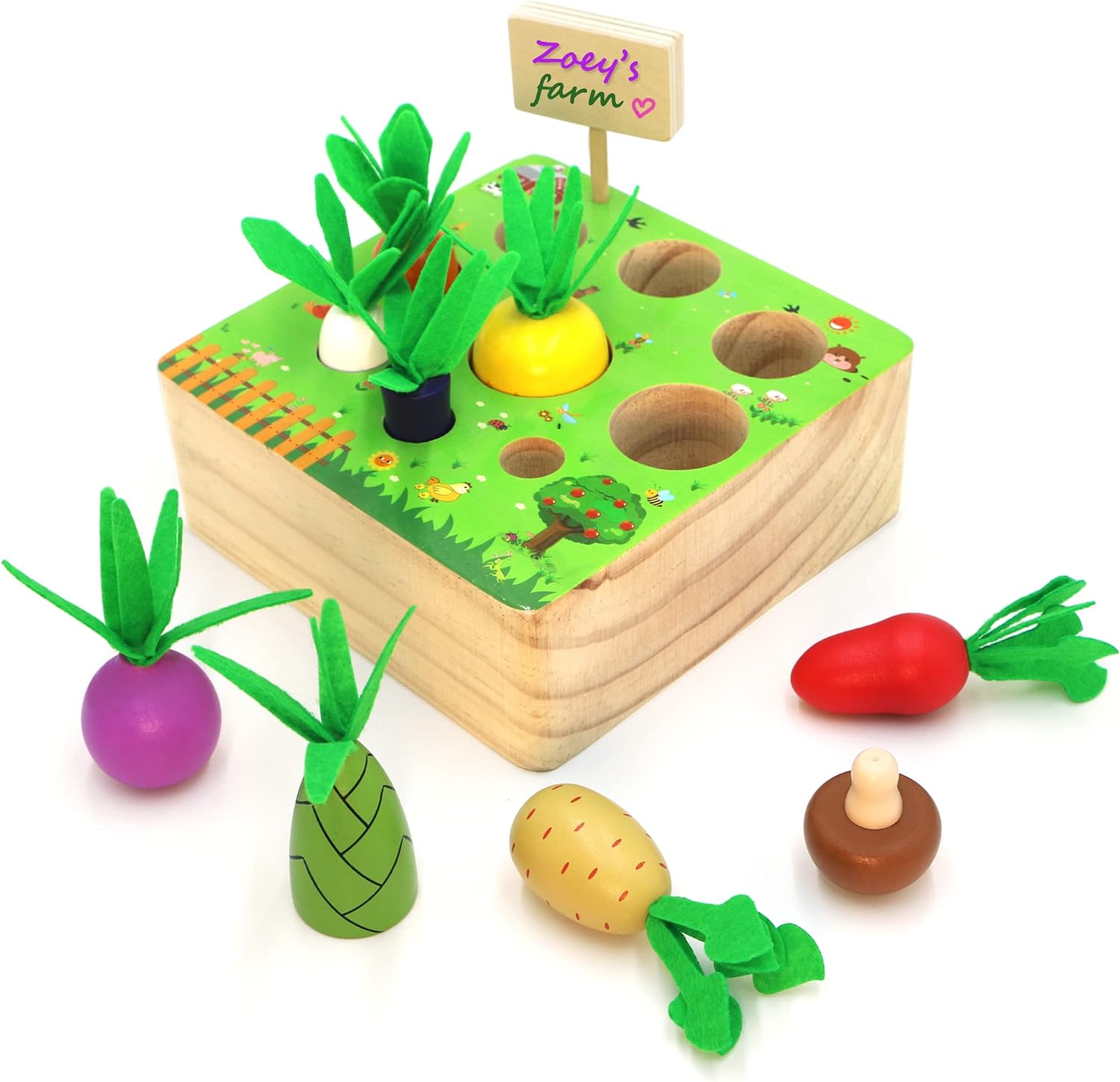 AFOUNDA Montessori Wooden Toy | Colorful Vegetables & Fruits with Different Shape Size Sorting Game | Preschool Learning Fine Motor Skill Development Toy for Kids