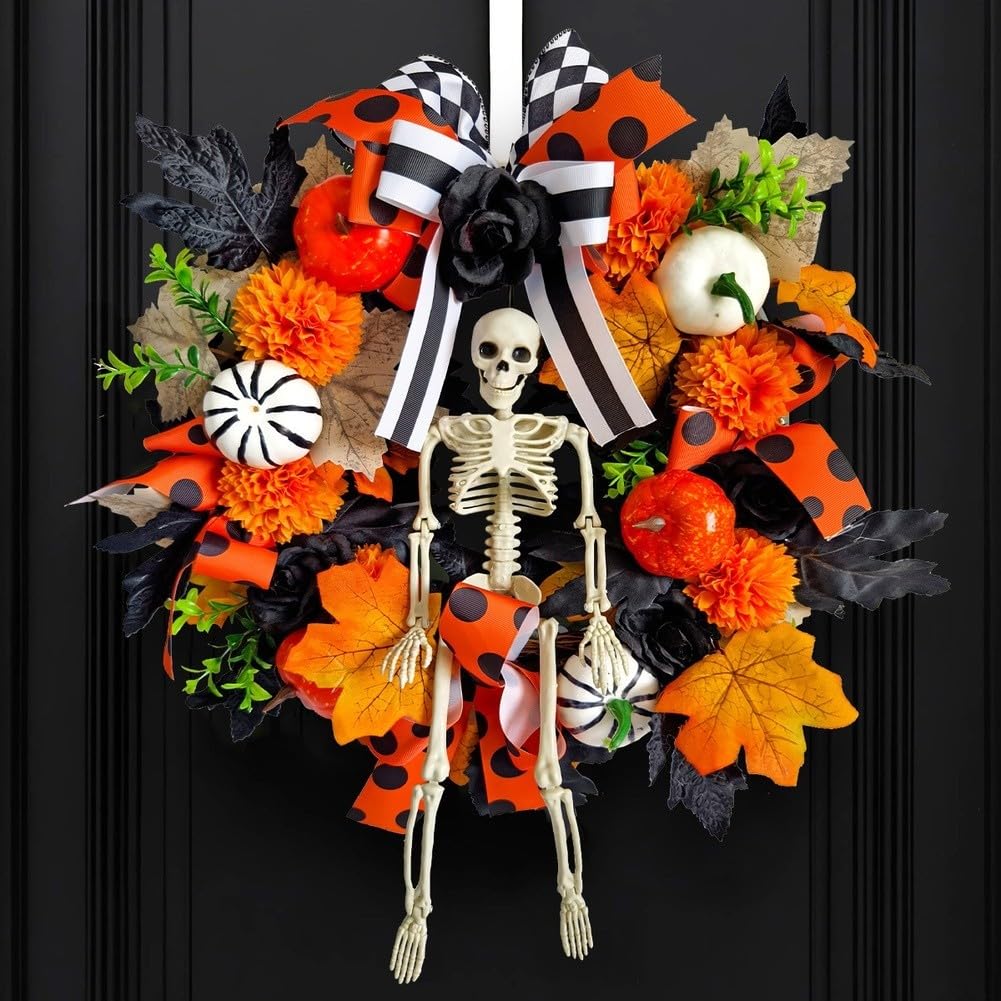 Ghirlanda Halloween con Zucca e Teschio 40cm