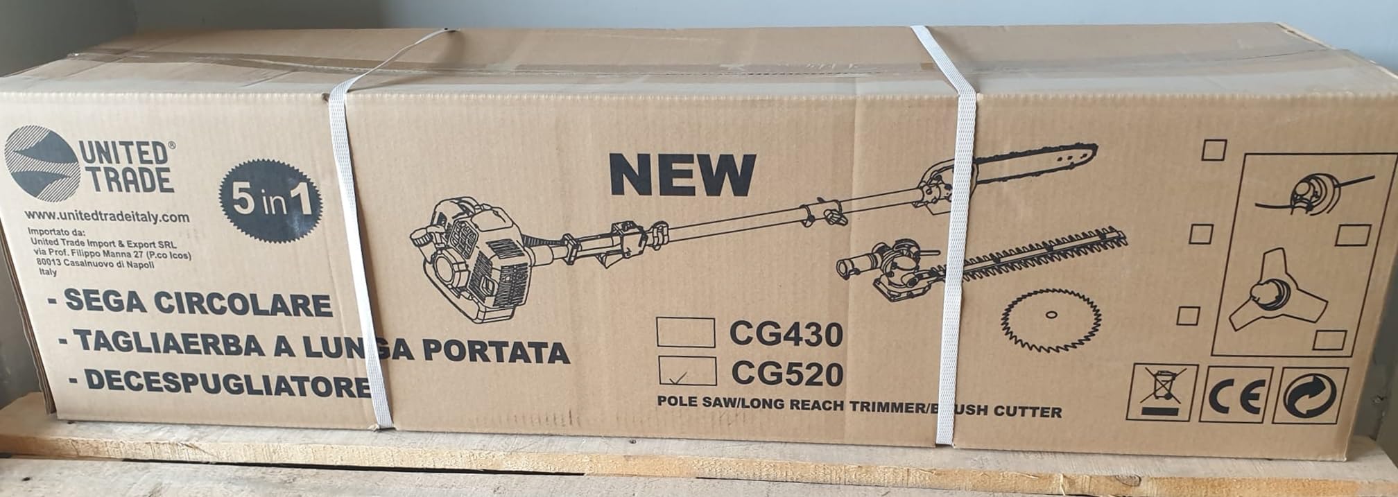 UNITED TRADE Nuevo 5 en 1 multifunción desbrozadora de explosión, cortacésped, motosierra, podadora, cortabordes, barra larga 74 cm, + gafas y auriculares protectores de regalo