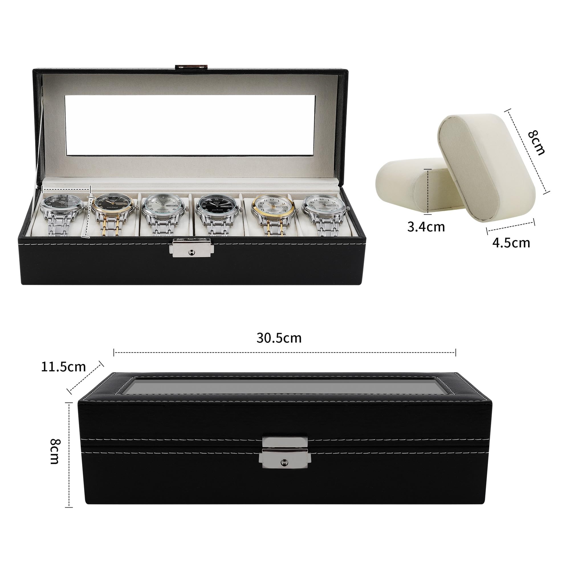 Nuangoo Estuche de Relojes con Cerradura y Tapa de Cristal