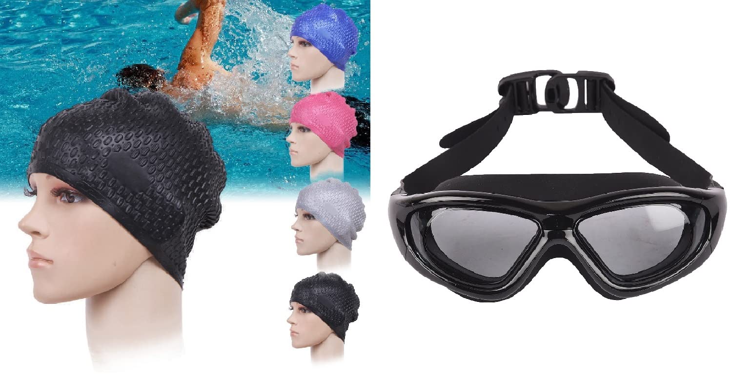 Long Bubble Swimming Cap Bubble Dotted for Women Girls Men Boys Swim Cap for Long Hair (Cap + Goggles (Random Color)) (B09XV1W63F) Amazon Price History, Amazon Price Tracker