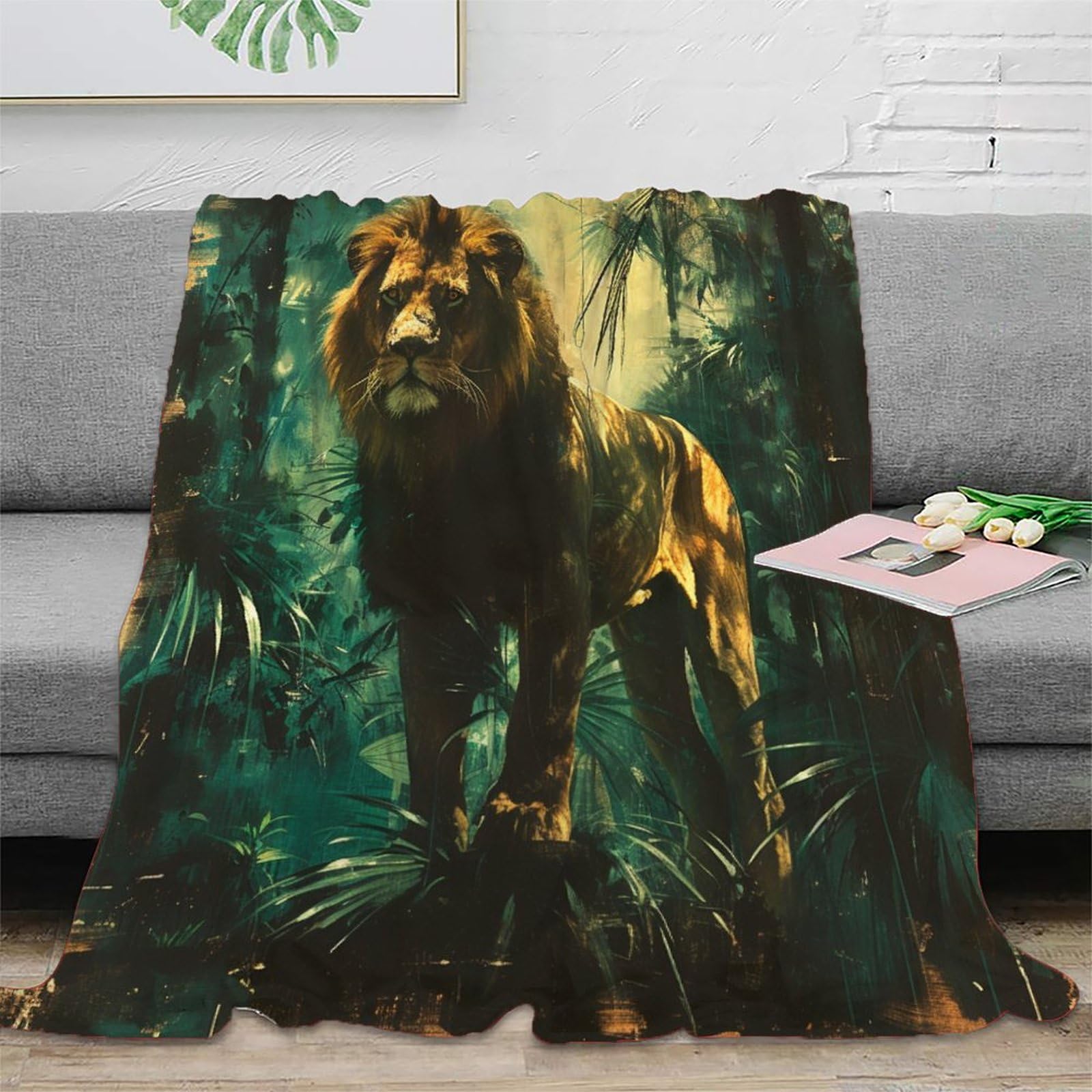 Nraopevvd Style 3D Printed Lion Blankets Soft And Warm Super Soft Cozy Fuzzy Warm Throws With Anti-Wrinkle/Anti-Tarnishing Lightweight For Sofa Bed Decor Bedroom Decor 50X60inch(127X152cm)