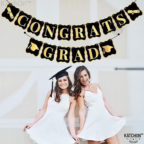 Miniatura 9 de KatchOn, Globo de graduación negro  24 pulgadas paquete de 2 con letrero de graduación negro y dorado  grande de 10 pies, pancarta de graduación de