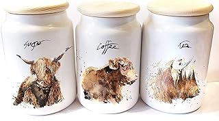 Highland Cows Ceramic Tea,Coffee and Sugar Storage Jars.highland Cows Canisters, highland Cows Storage Jars,highland Cows canisters