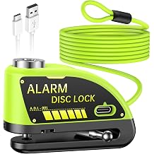 ONVIAN Rechargeable Motorcycle Lock with 6ft Steel Wire Anti-Theft Cable 7mm Pin Ebike Electric Scooter Motorcycle Helmet Wheel Disc Brake Lock Lemon Yellow