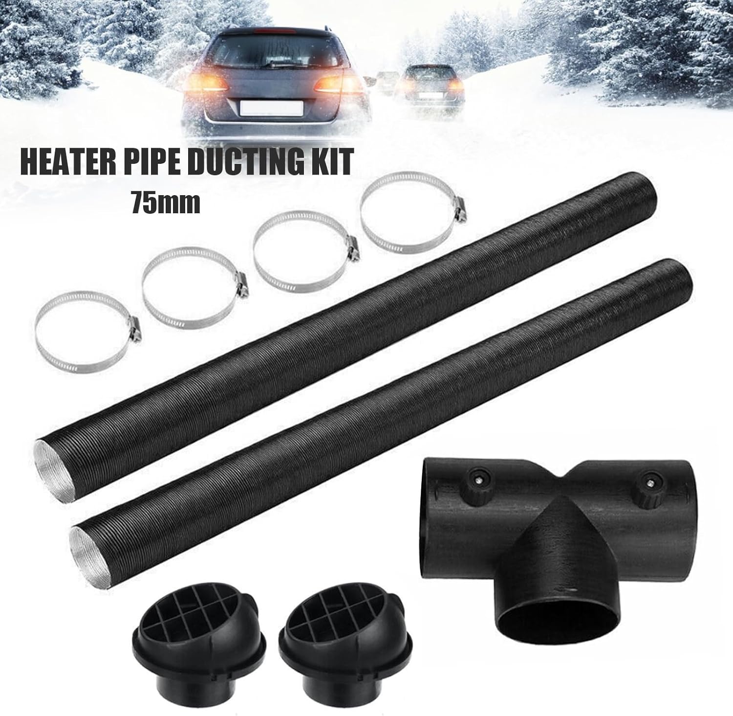 75mm Diesel Parking Heater Set, ZDHQLHJ Diesel Heater Exhaust Pipe, 3-Way Splitter Ducting Connector with Adjustable Valves, Car Heater Duct Warm Air Outlet Vent, For Webasto Eberspacher 2KW 5KW 8KW