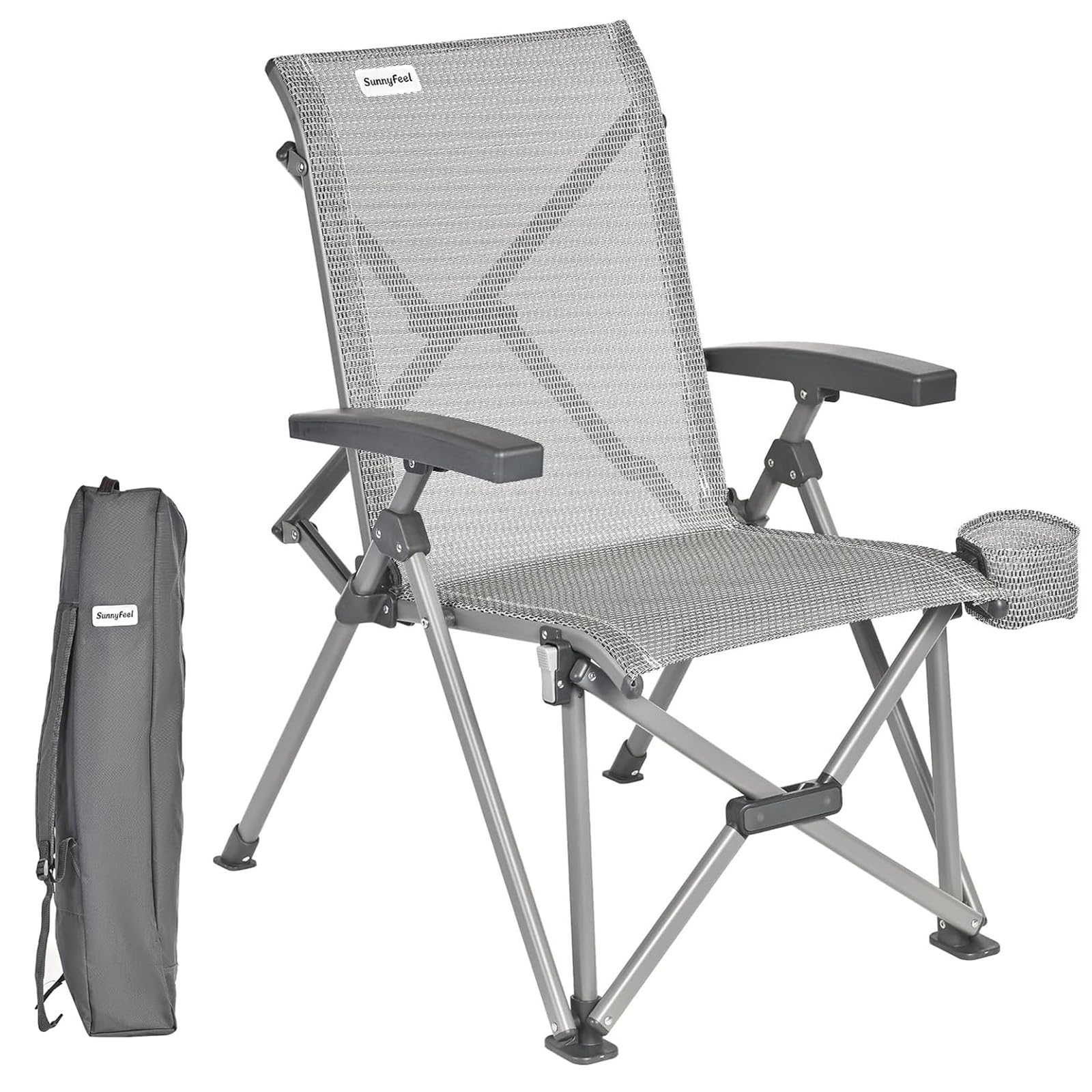SUNNYFEEL Folding Camping Chair Heavy Duty Ergonomic Chairs Support 500lbs with Adjustable Breathable High Back Support and Cup