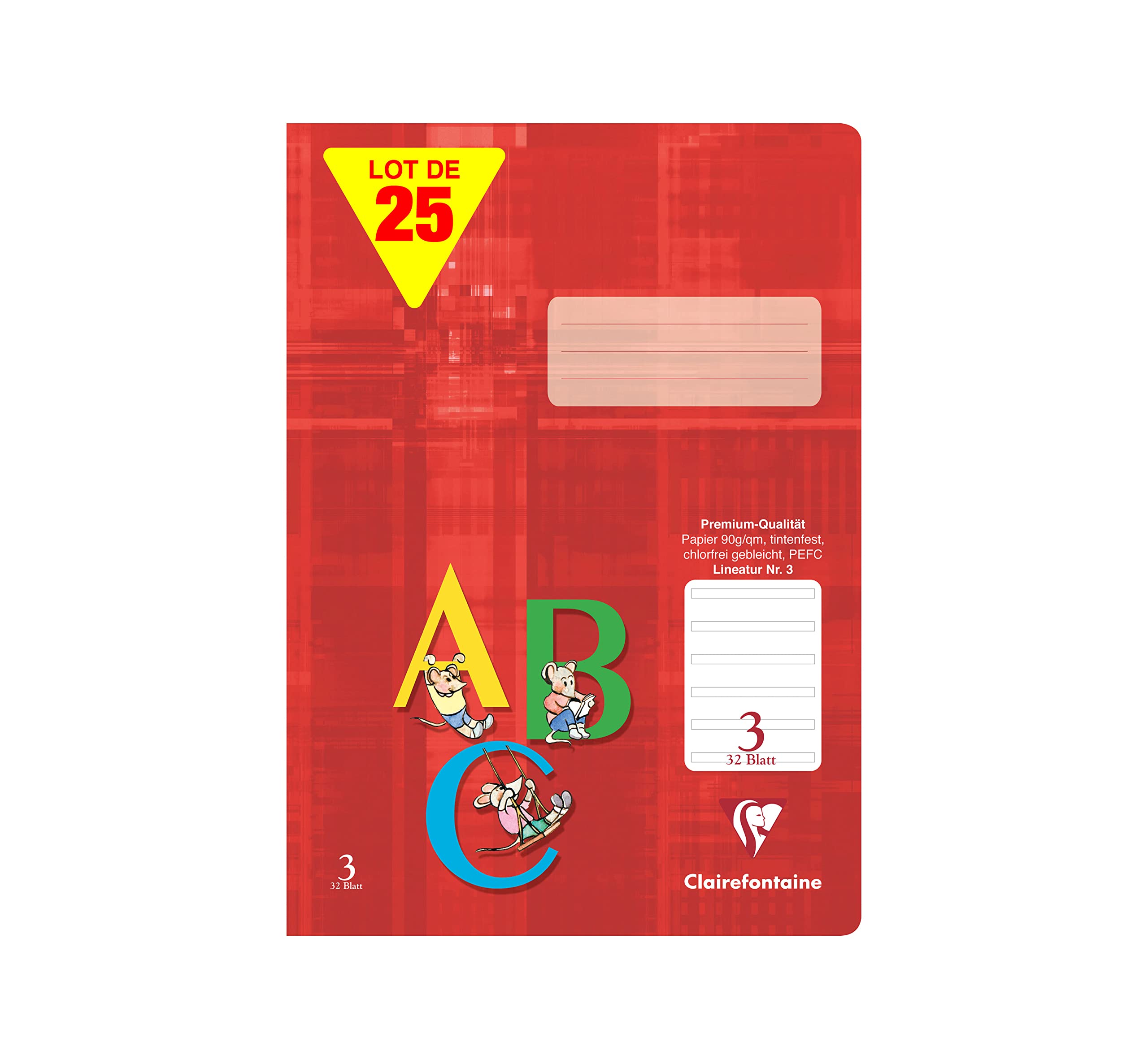 Clairefontaine 331603C - Lot 25 Cahiers A4 64p Réglure 3 Lignée Marge Rouge