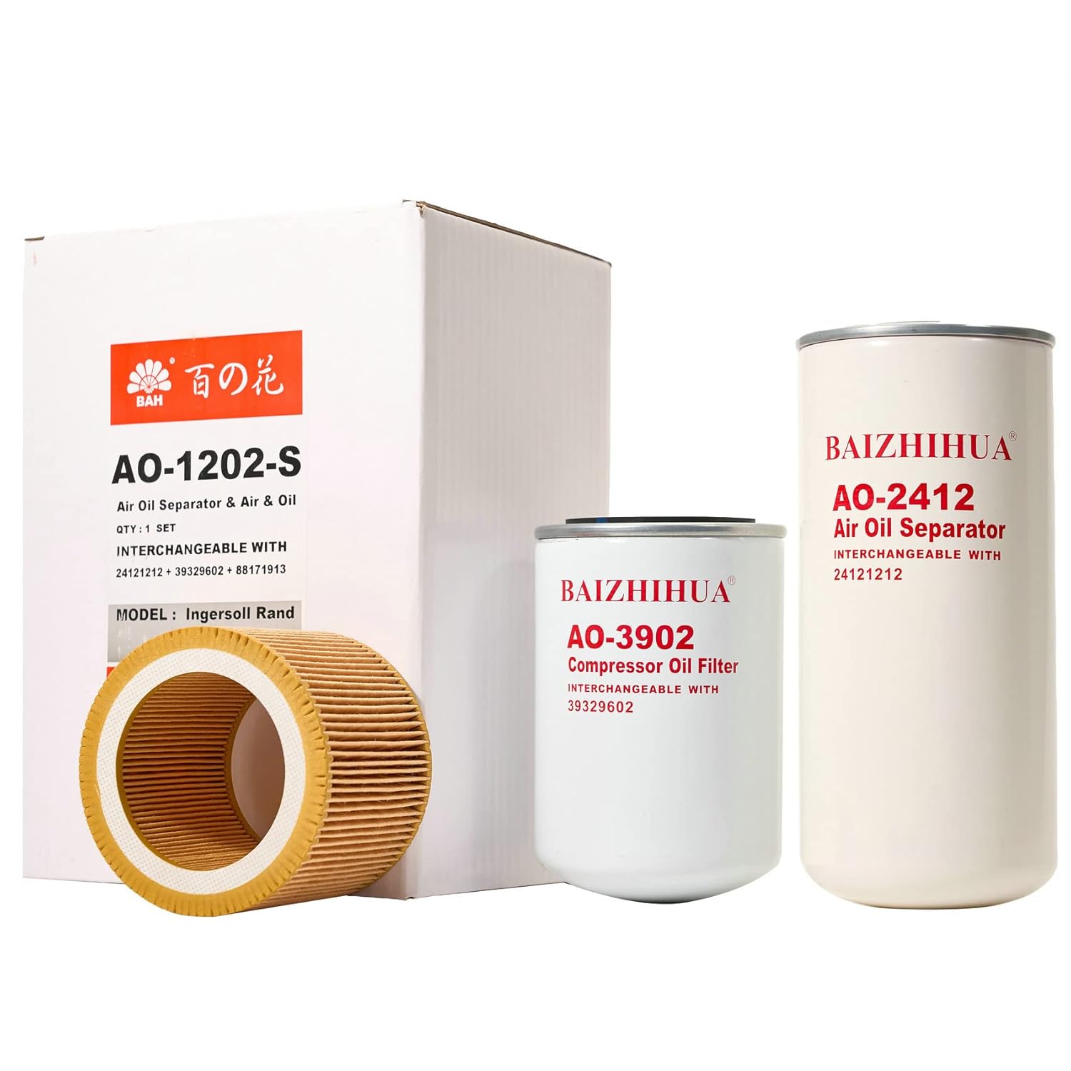 Filter Kit 24121212 Oil Separator 39329602 Oil Filter 88171913 Air Filter Compatible with Ingersoll-Rand Screw Air Compressor UP6-5 Thru UP6-15C Substitute Spare Parts