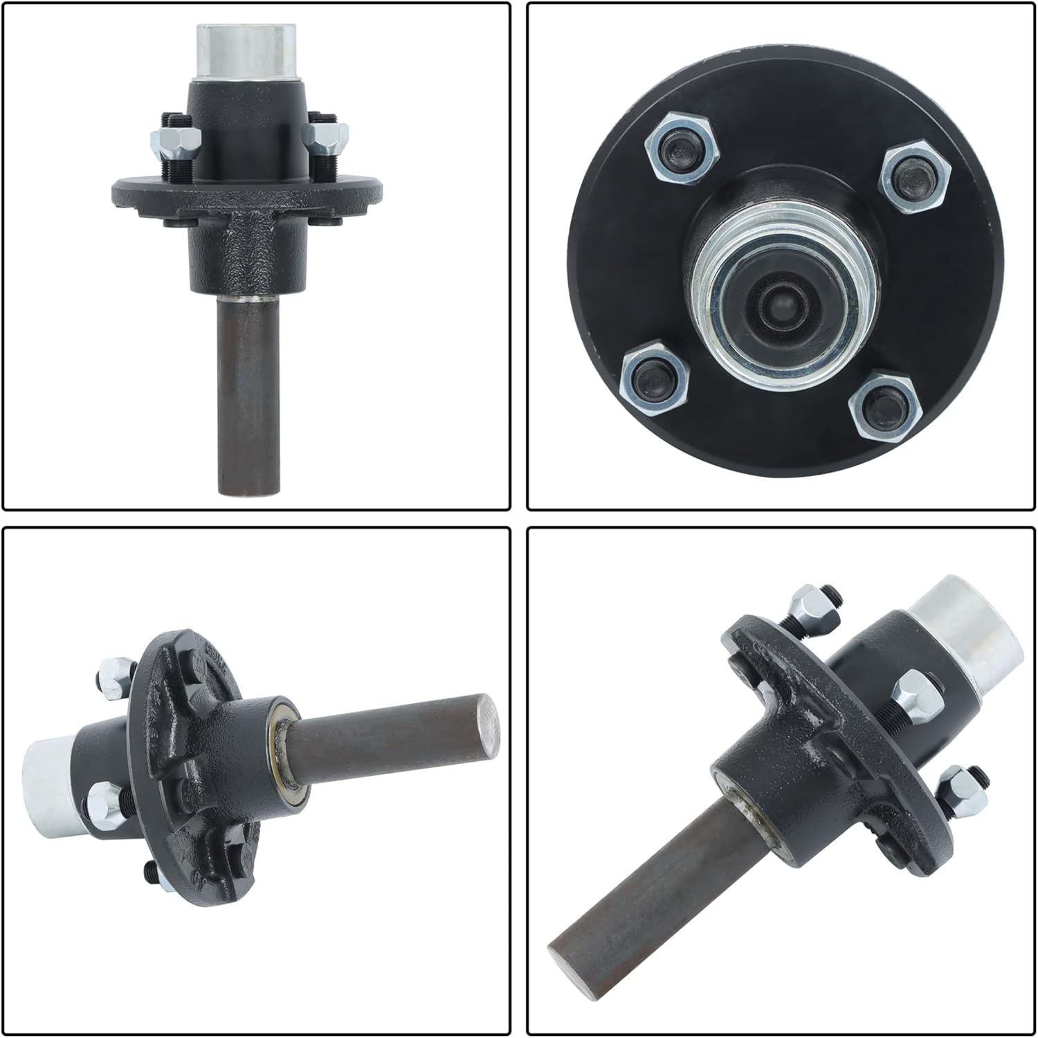 6 Sets Pre-Assembled and Pre-Greased 4 on 4 Trailer Hub Kit and 1 Round BT8 Spindle