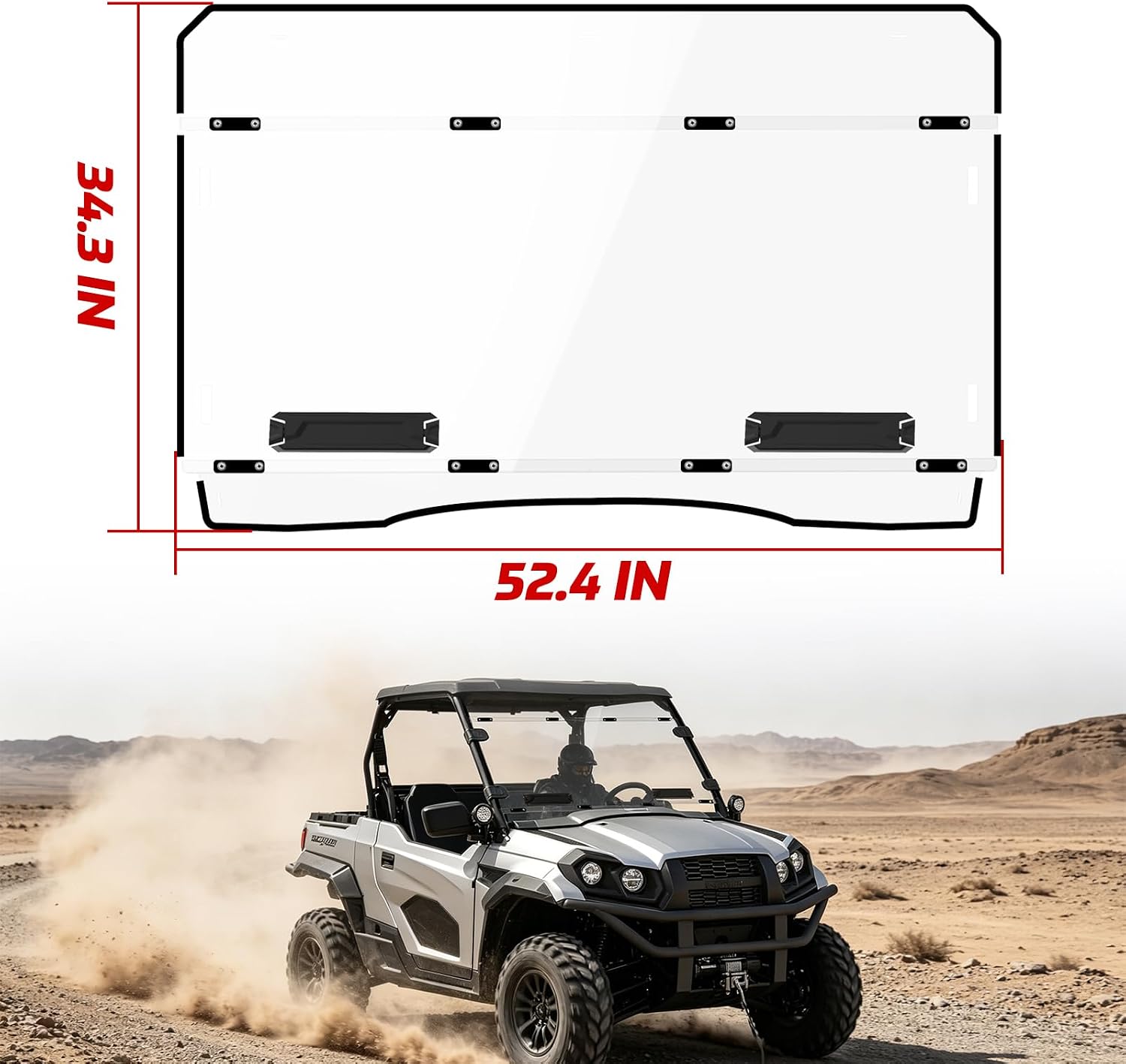 Full Windshield for Kawasaki Mule PRO-MX, Clear Hard Coated Polycarbonate Anti-UV Vented Windscreen for Kawasaki Mule Pro MX 2019-2026 Accessories, Protects Against Debris and Rocks