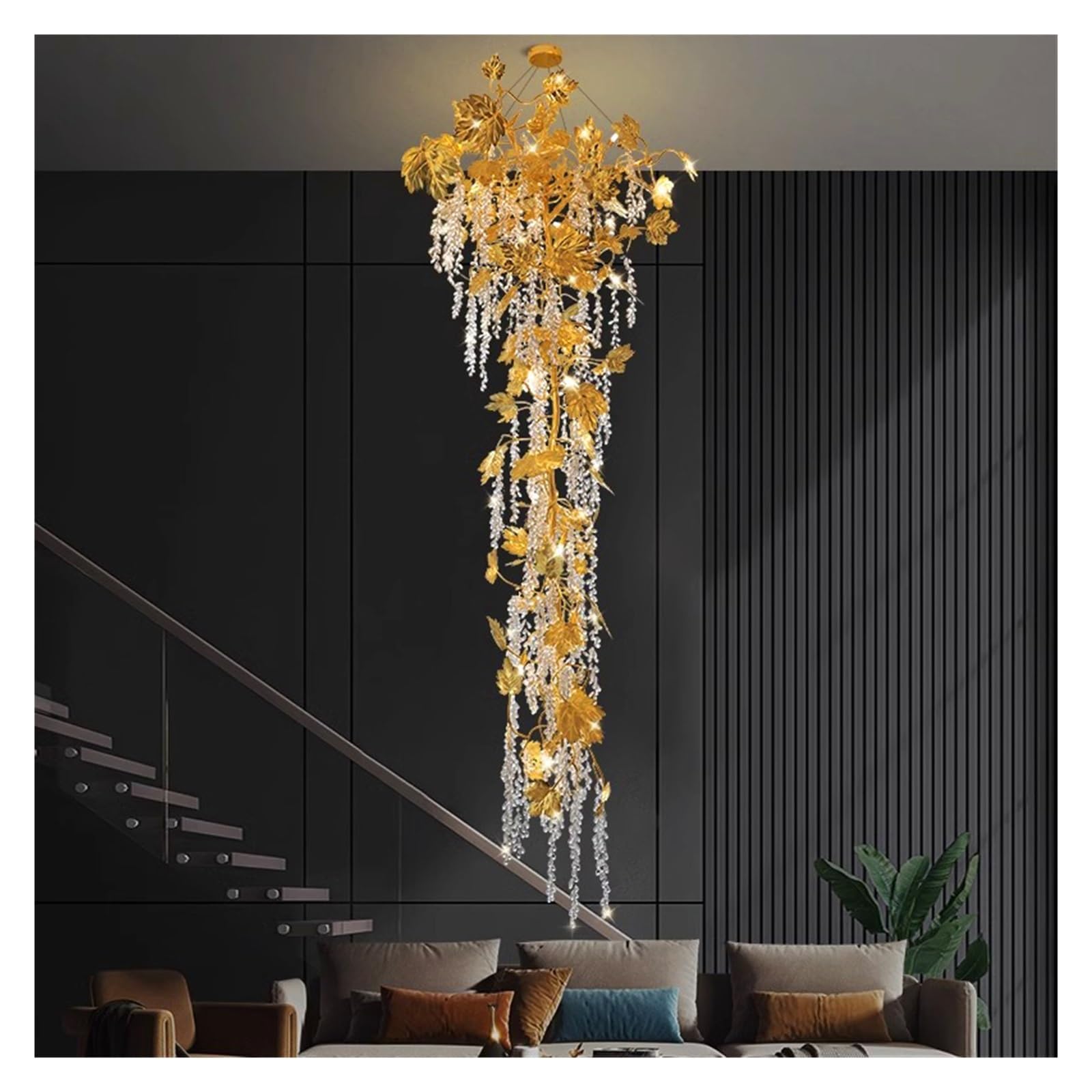 PCXEHUYP Long Crystal Luxury Villa Living Room Staircase Grand Chandelier ，Kitchen Light