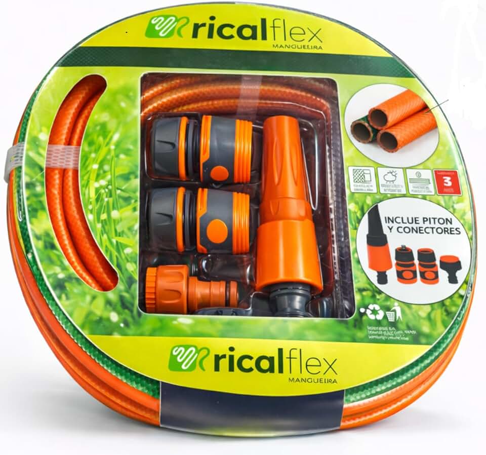 RICAL FLEX Mangueira de Jardim Siliconada Flexível 20 Metros 1/2 Polegada com Engate Rápido e Esguicho Regulável, PVC Reforçado, Laranja e Verde