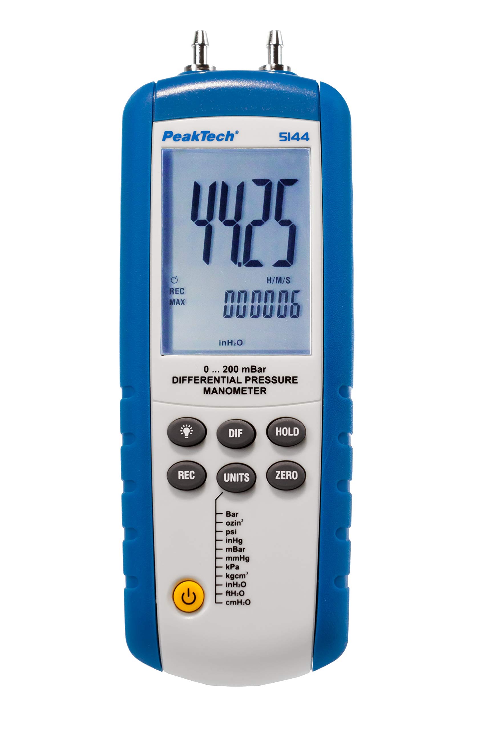 PeakTech P 5144 – Digitales Manometermit Messbereich bis max. 200 mBar, Differenzdruck-Messgerät mit USB-Port, Messung für Druckdifferenzen, LCD-Anzeige mit Beleuchtung, inkl. Windows-Software