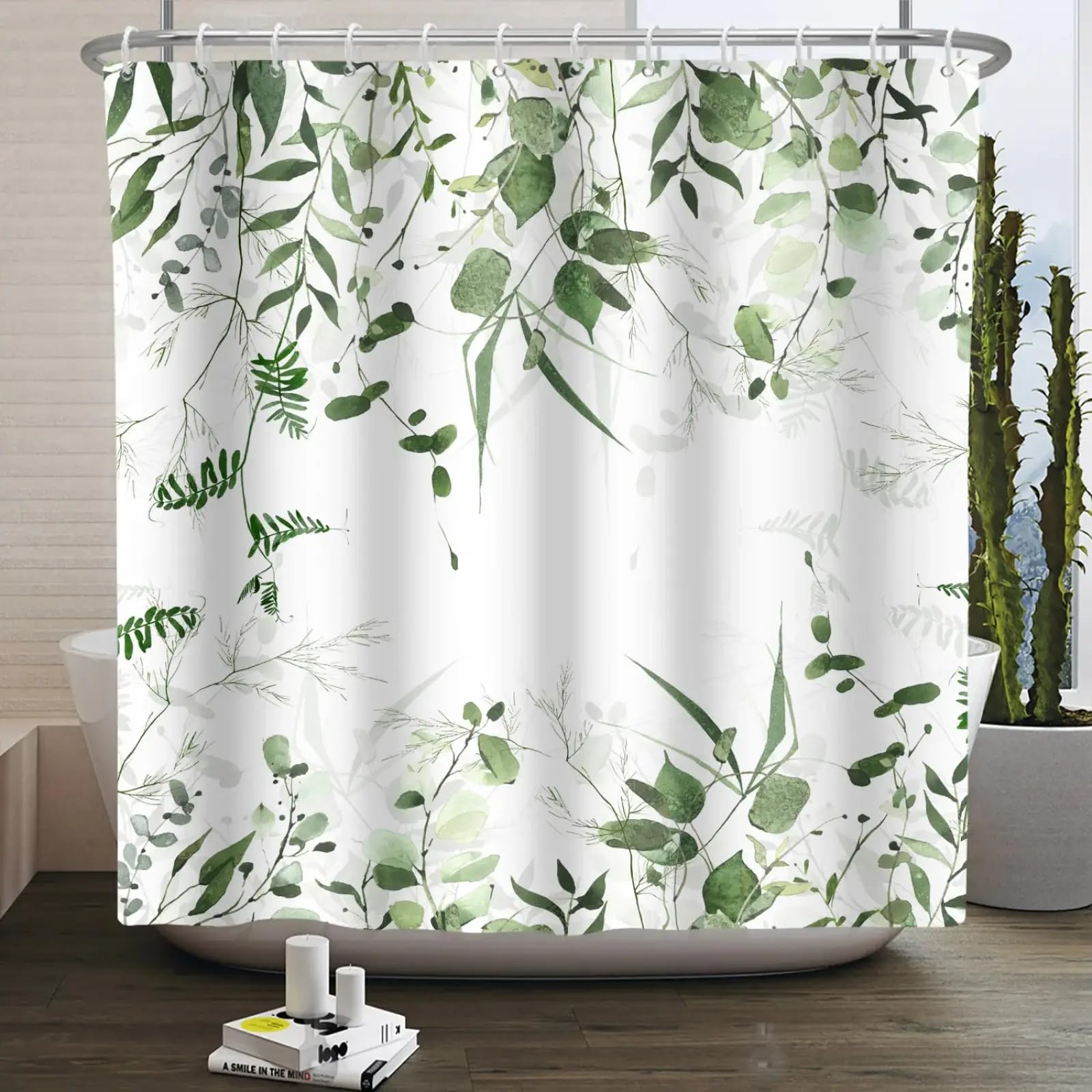 Rideau de Bain Feuilles Vertes Aquarelle pour une Douche Style Nature