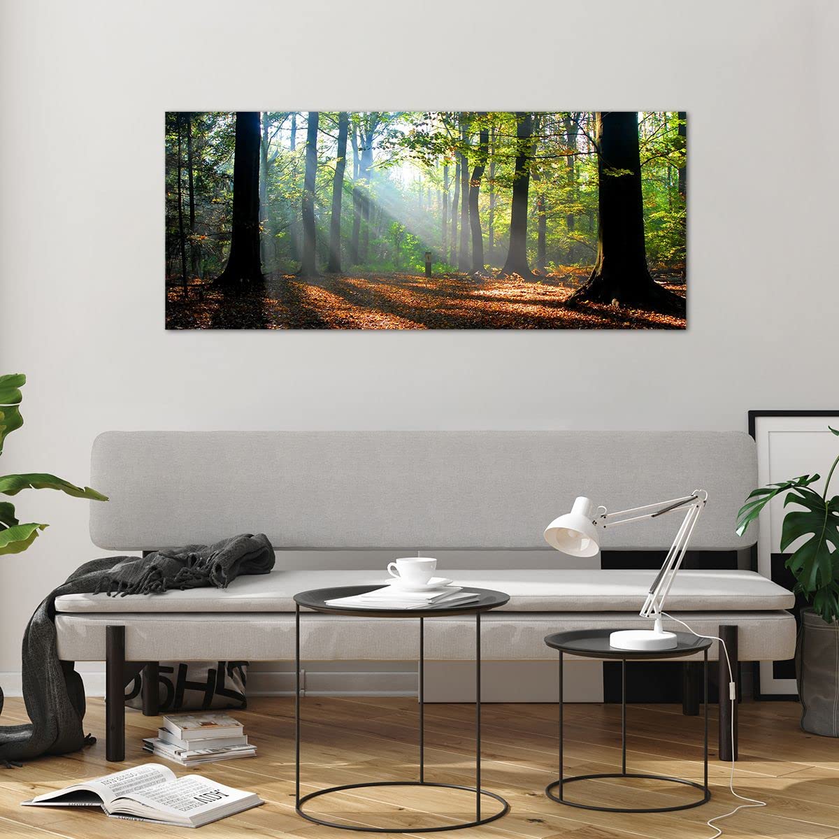 Quadro Moderno Su Vetro 120x80cm - Stampe Da Parete Foresta E Alba Per Soggiorno O Camera - Foto 4