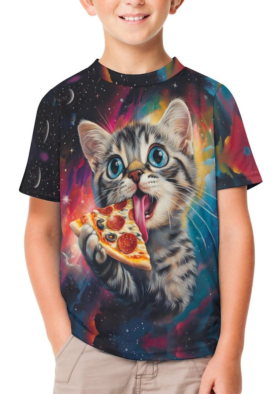 HaniLav Boys Girls 3D Cat Graphic Printed T-Shirt Kids Summer Cool Crewneck Short Sleeve Tees