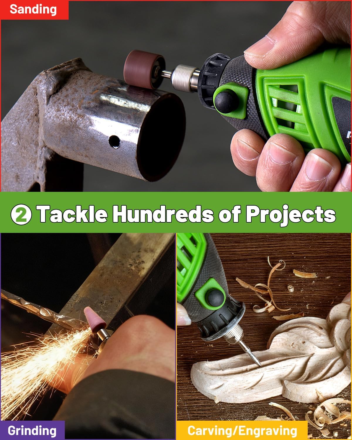 180W Rotary Tool Kit, PHALANX 6 Variable Speed 8000-32000RPM with Flex Shaft, 139pcs Accessories & 142 Pieces Rotary Tool Accessories Kit