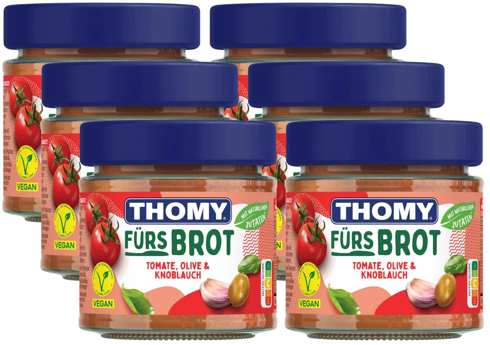 THOMY Brotaufstrich Tomate, Olive & Knoblauch, Glas, 6er Pack (6 x 180g)