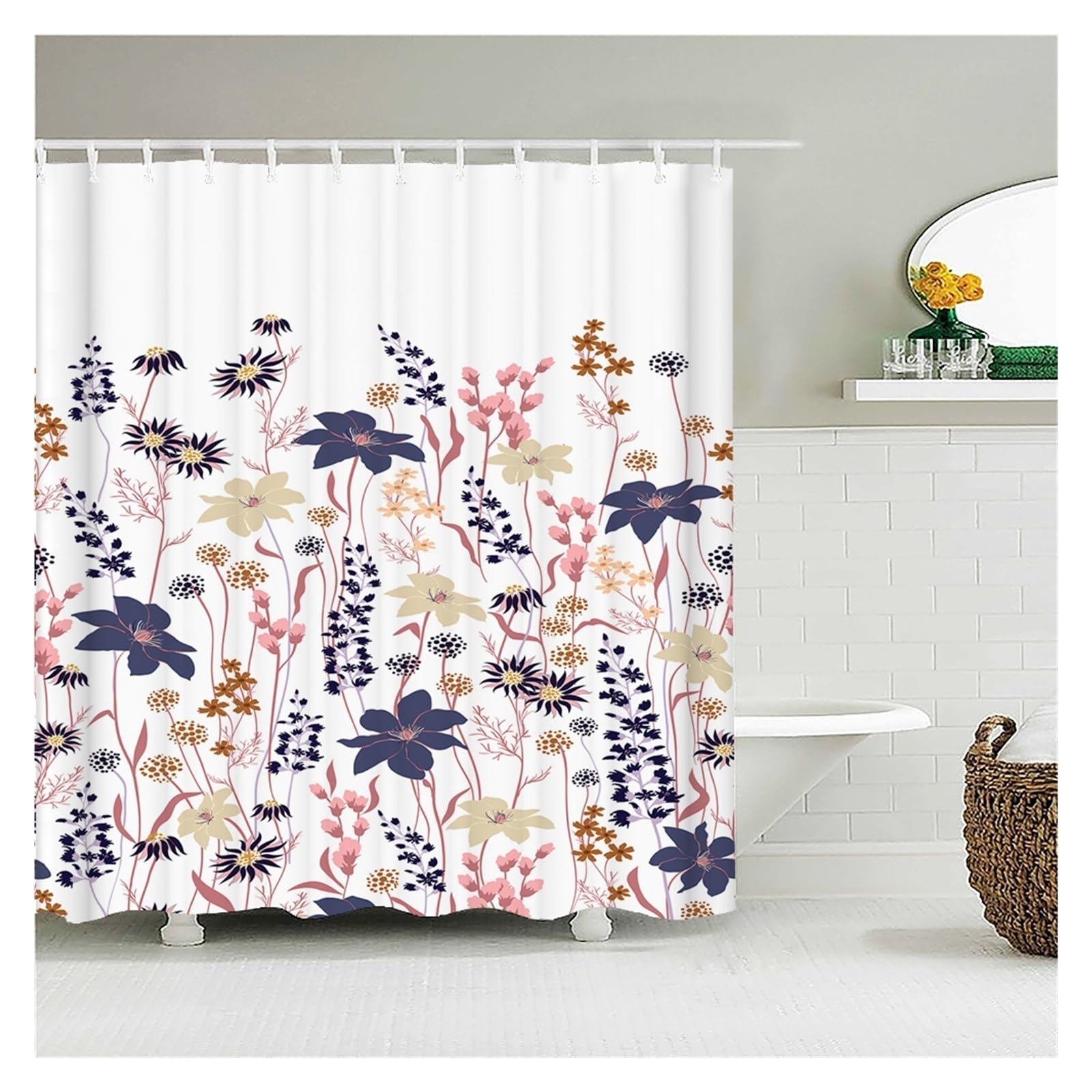 Rideau de douche anti-éclaboussures en tissu feuilles de bouleau 180x200cm